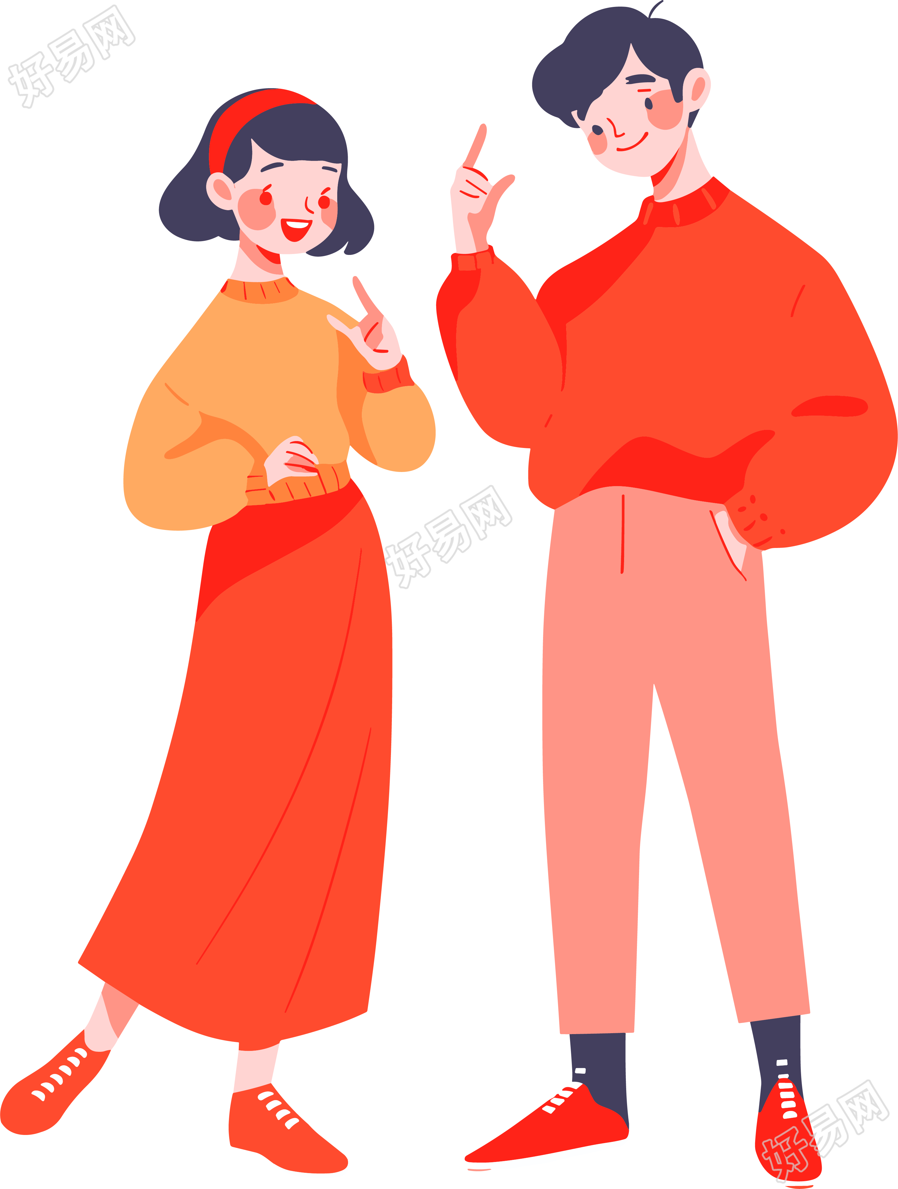 男孩女孩卡通矢量插画