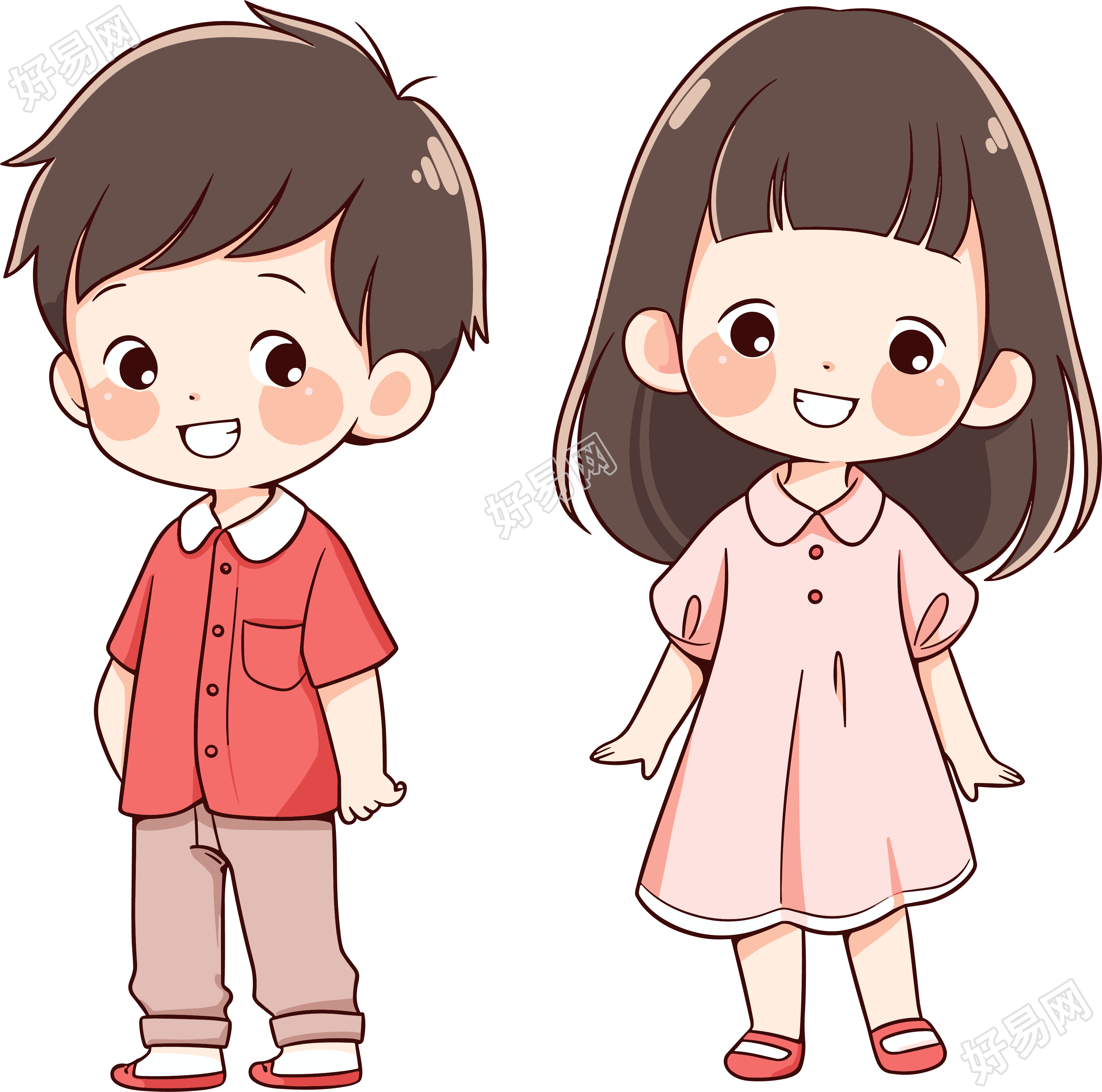 男孩女孩卡通简洁插画