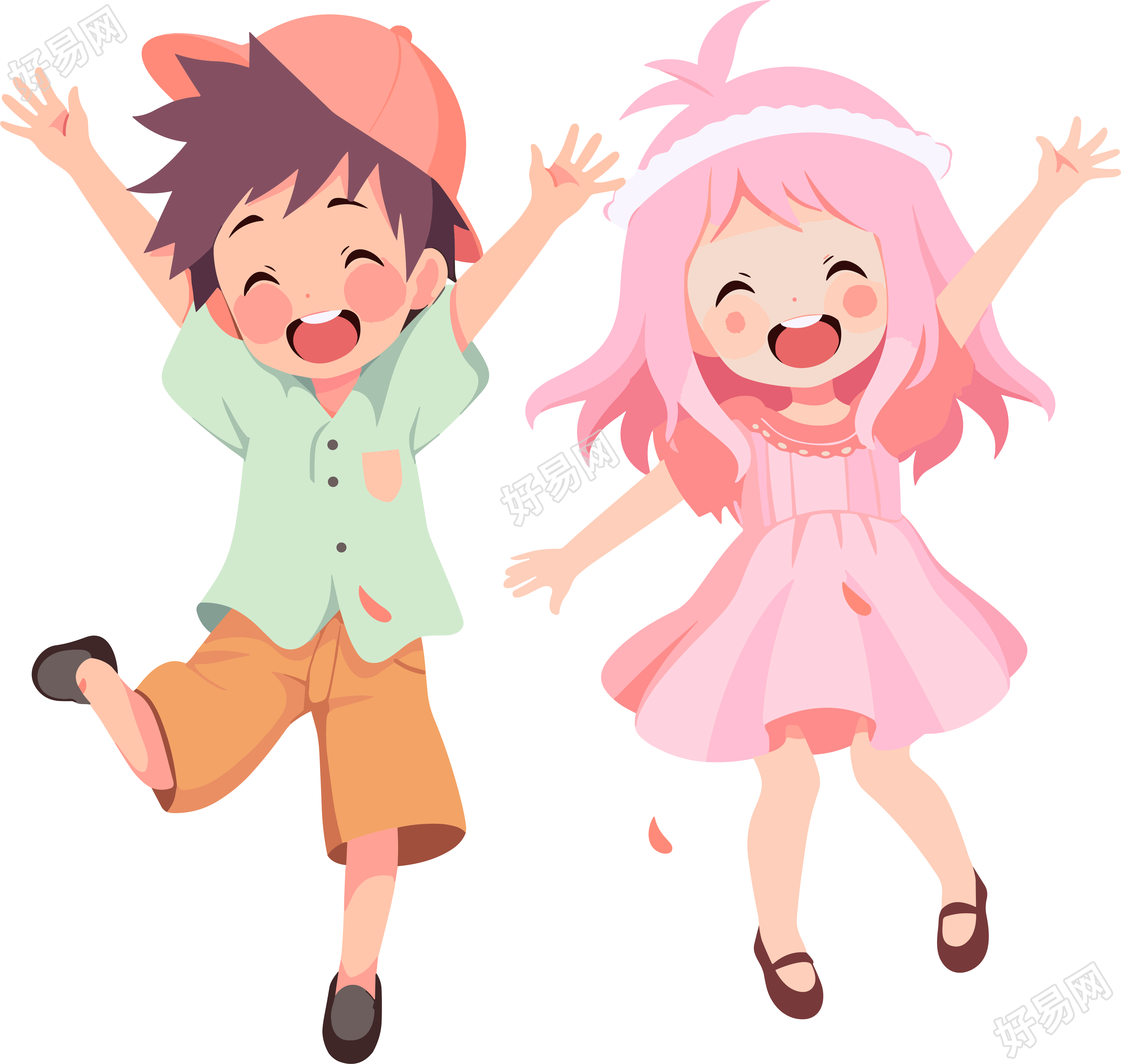 男孩女孩卡通插图