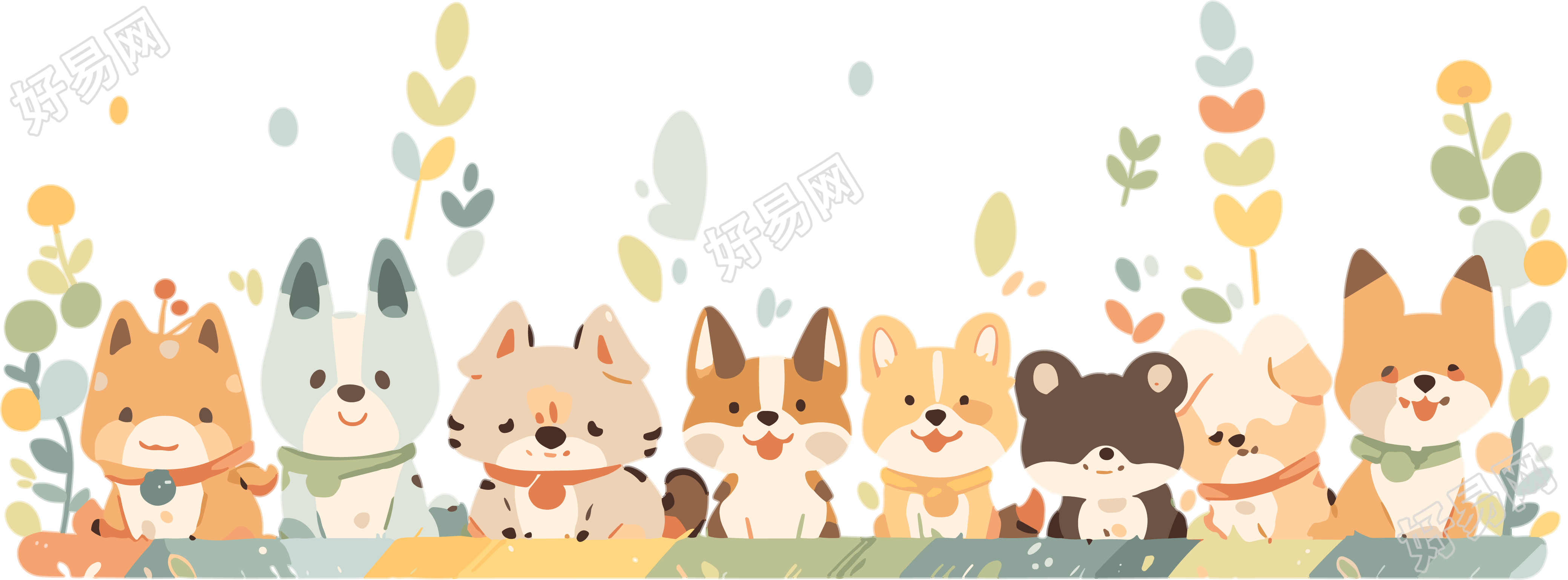 可爱动物边框透明背景插画