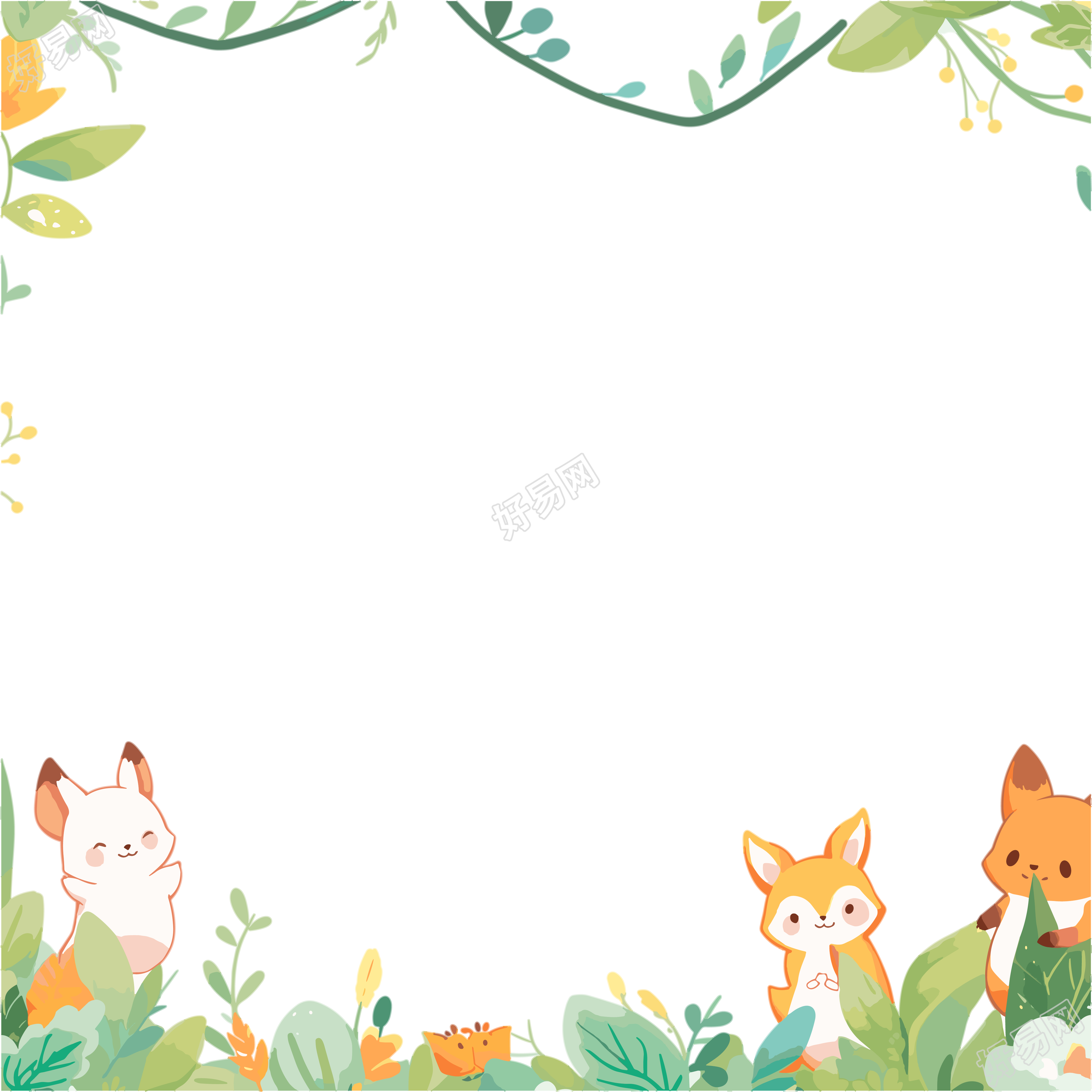 可爱动物边框高清PNG插画