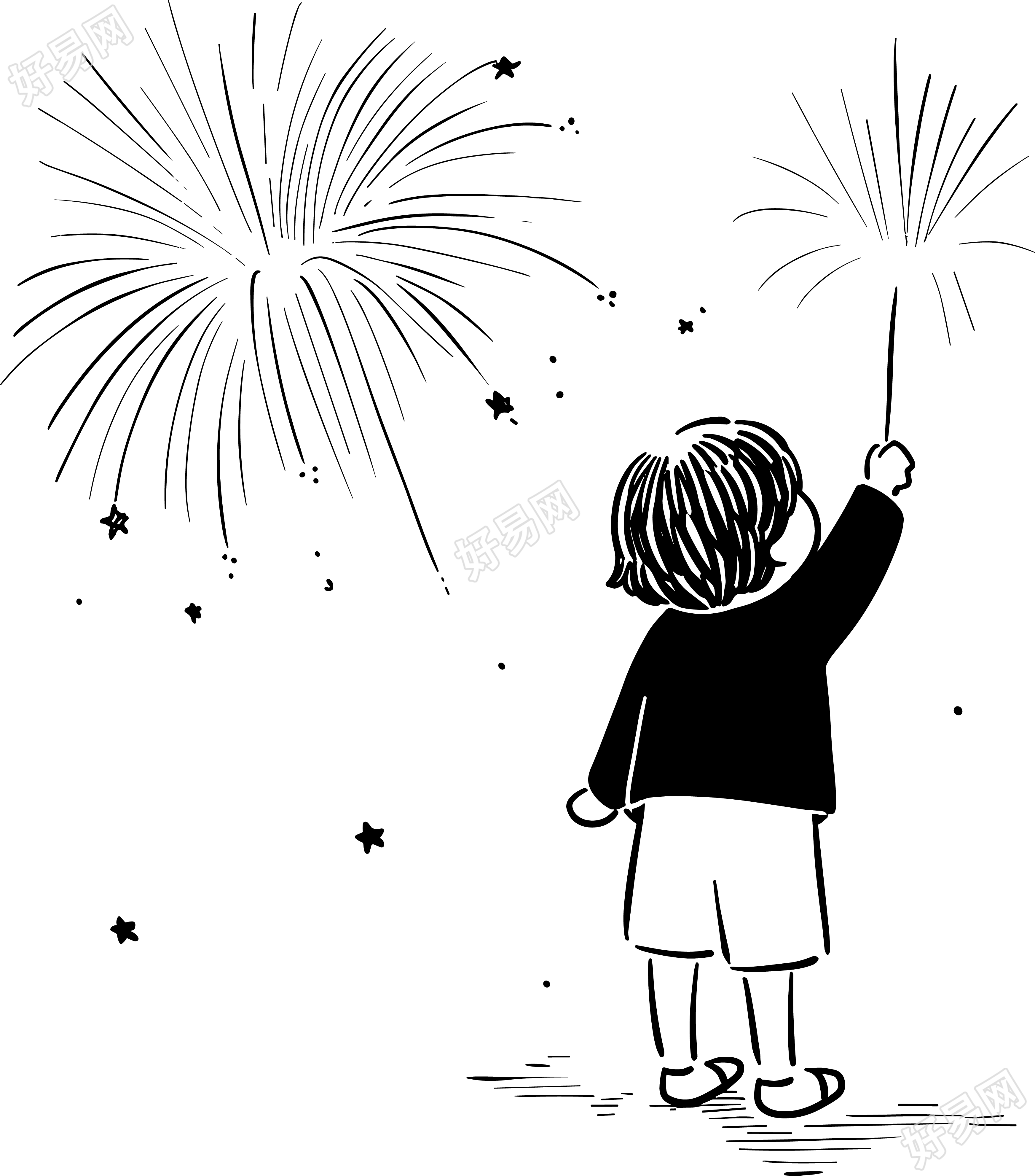 小孩放鞭炮简笔画
