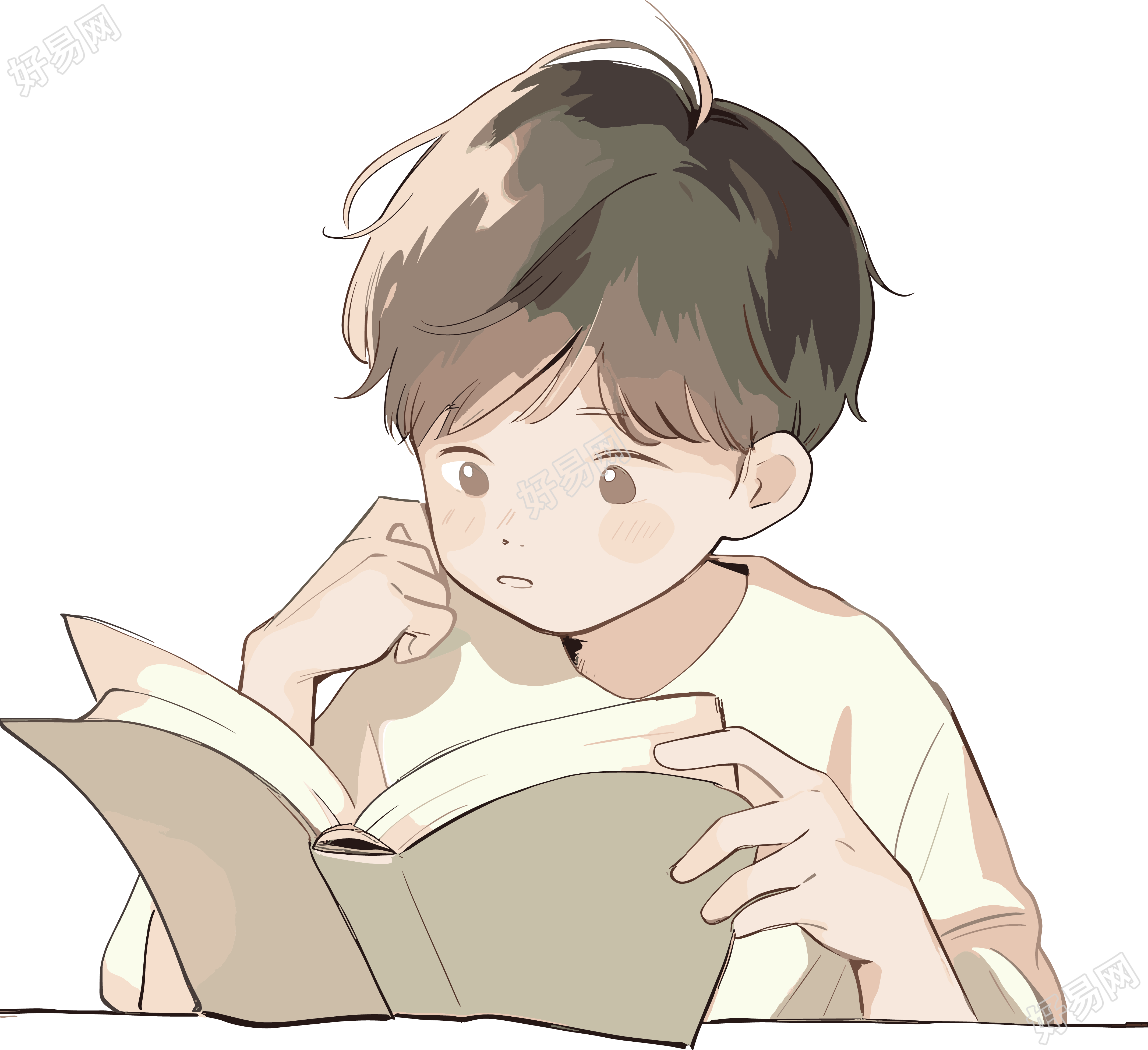 卡通读书简单高清插画