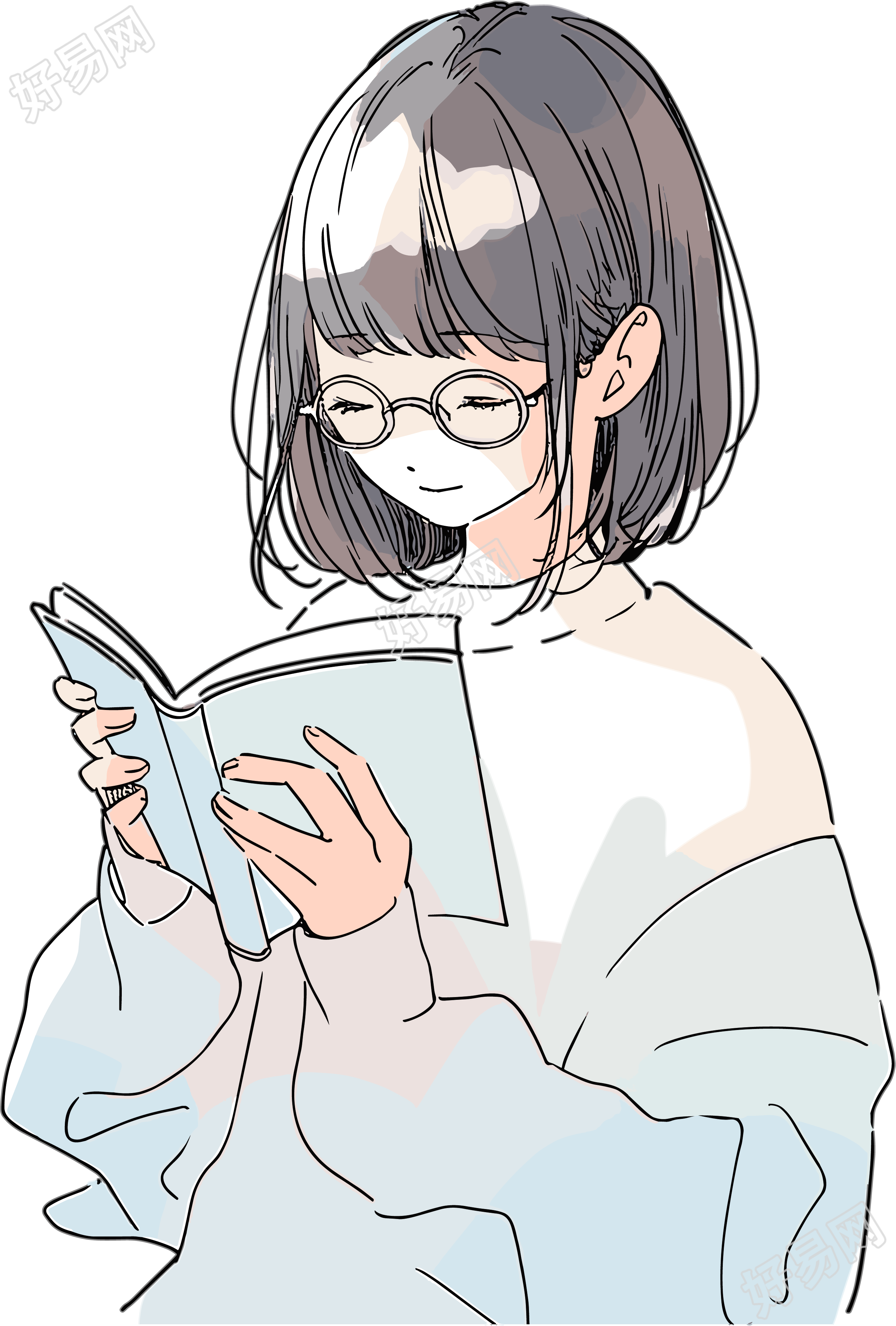 卡通读书插图设计素材
