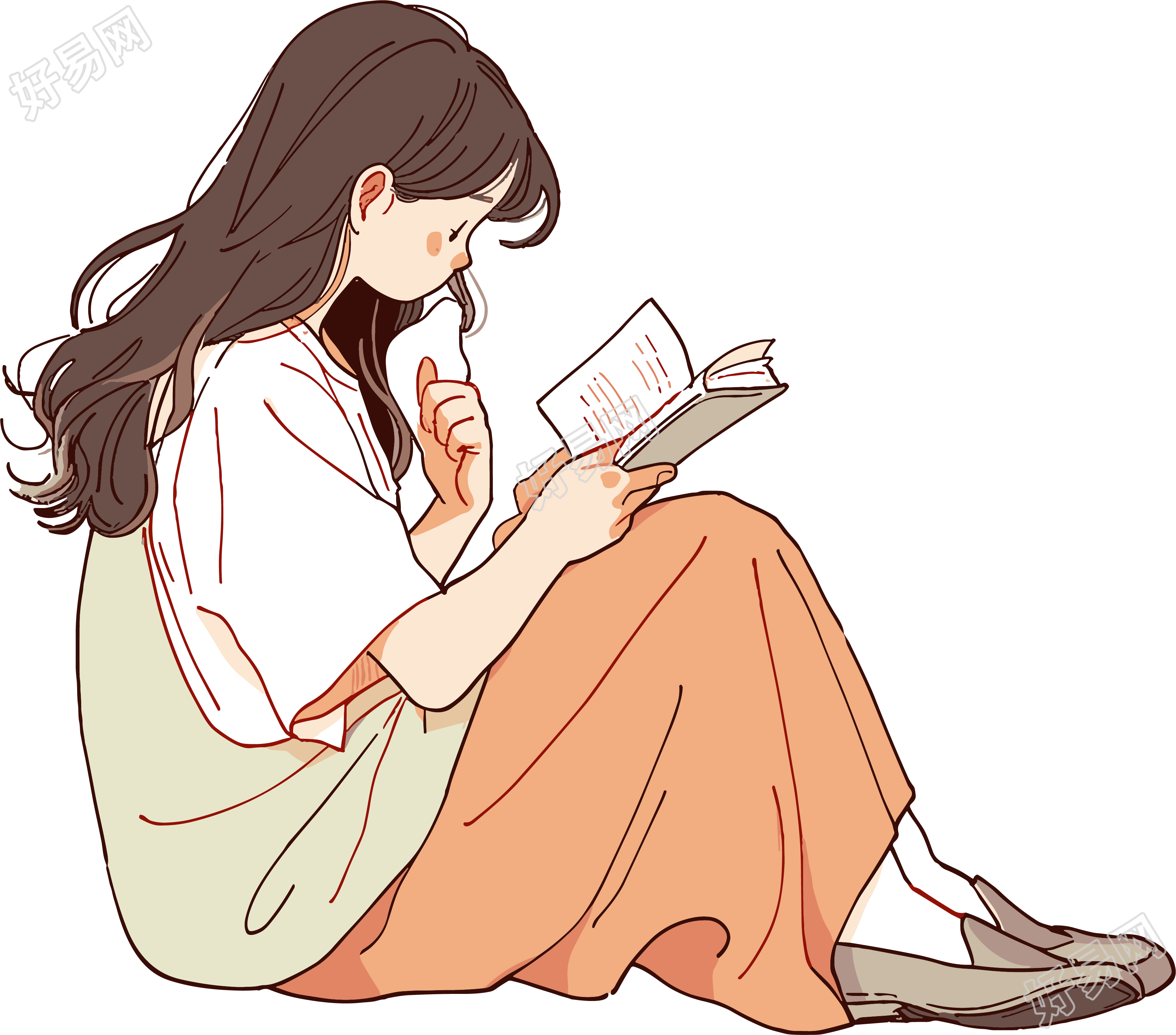 卡通读书透明背景插画
