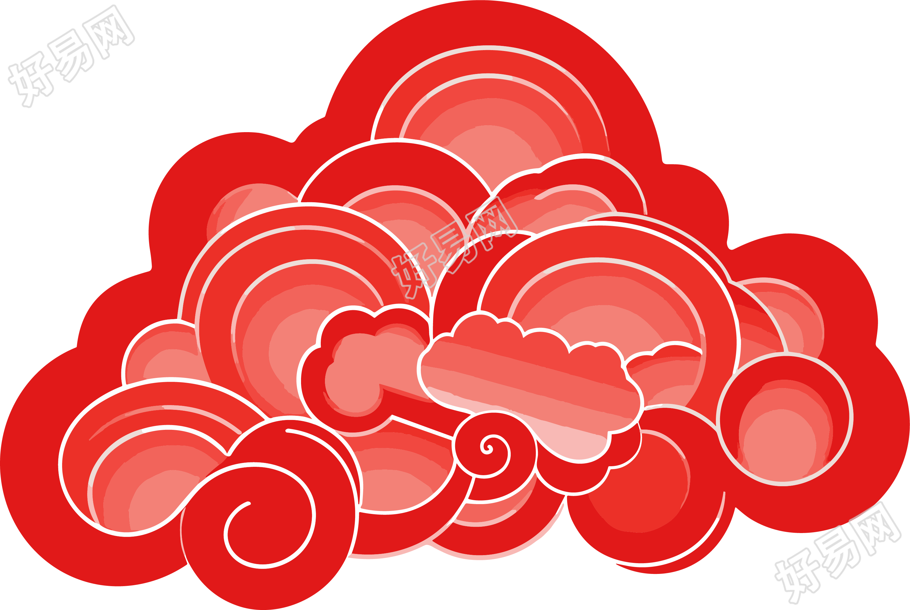 红色祥云简洁插画