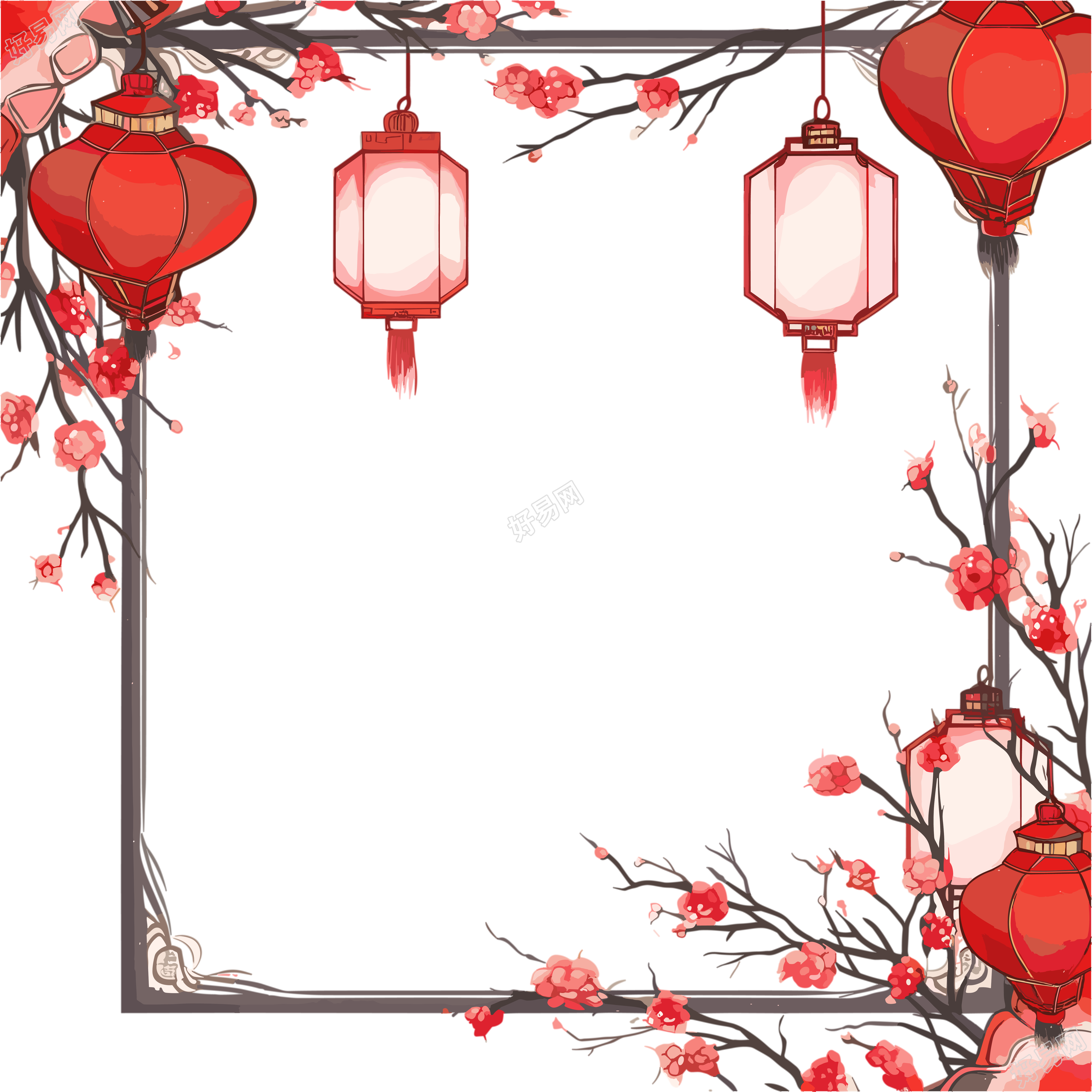 新年灯笼边框插图
