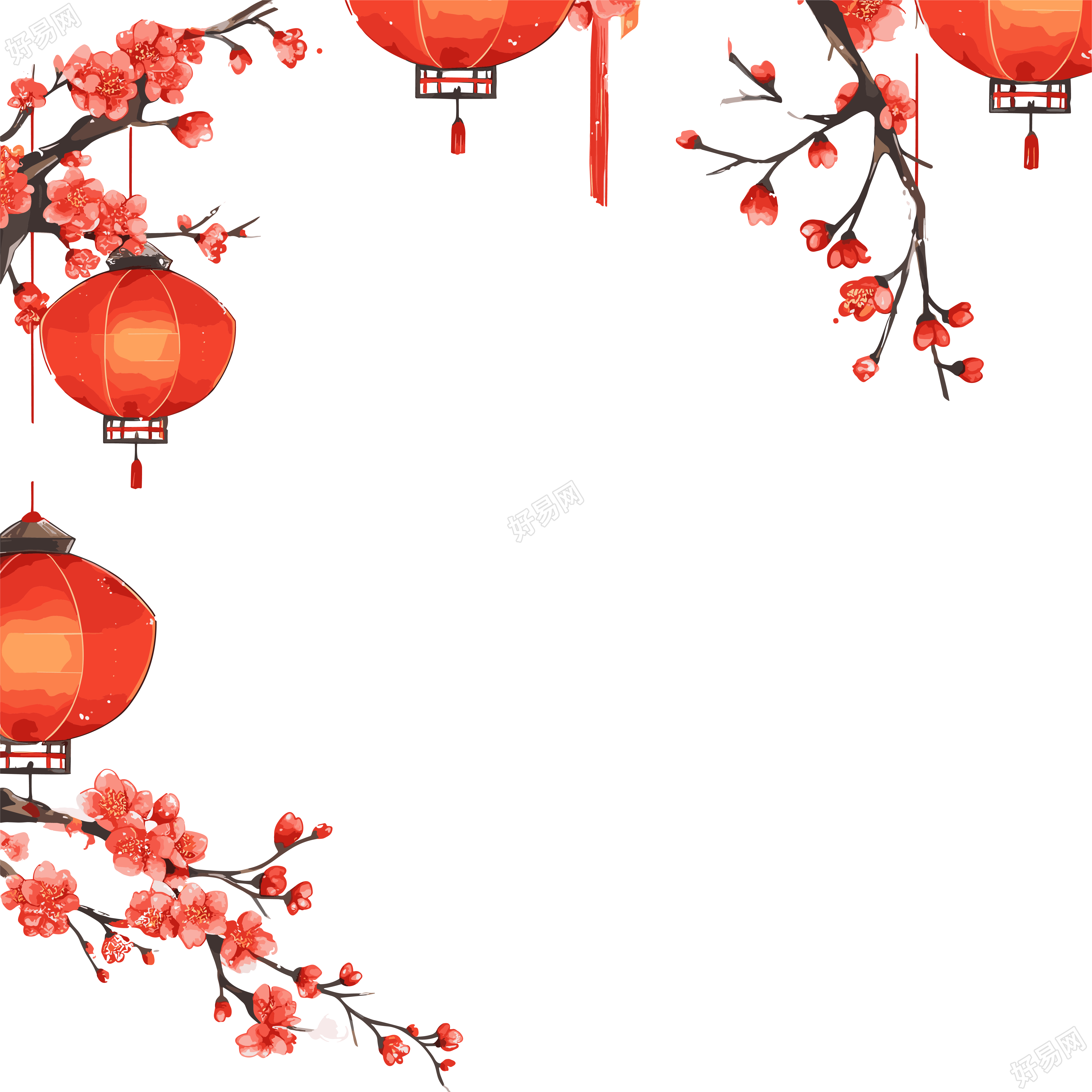 新年灯笼边框中式插画设计