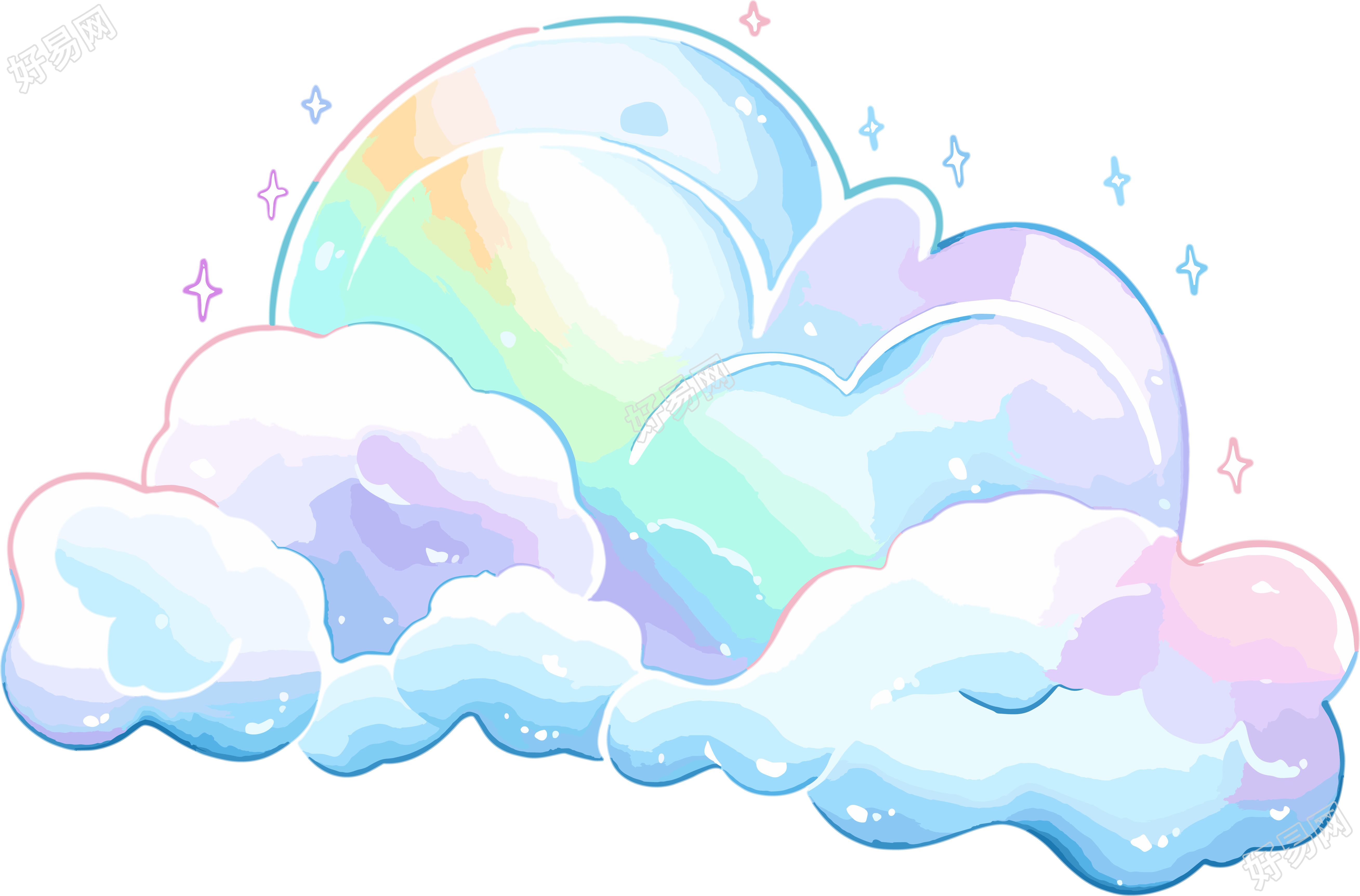 彩虹白云透明背景插画