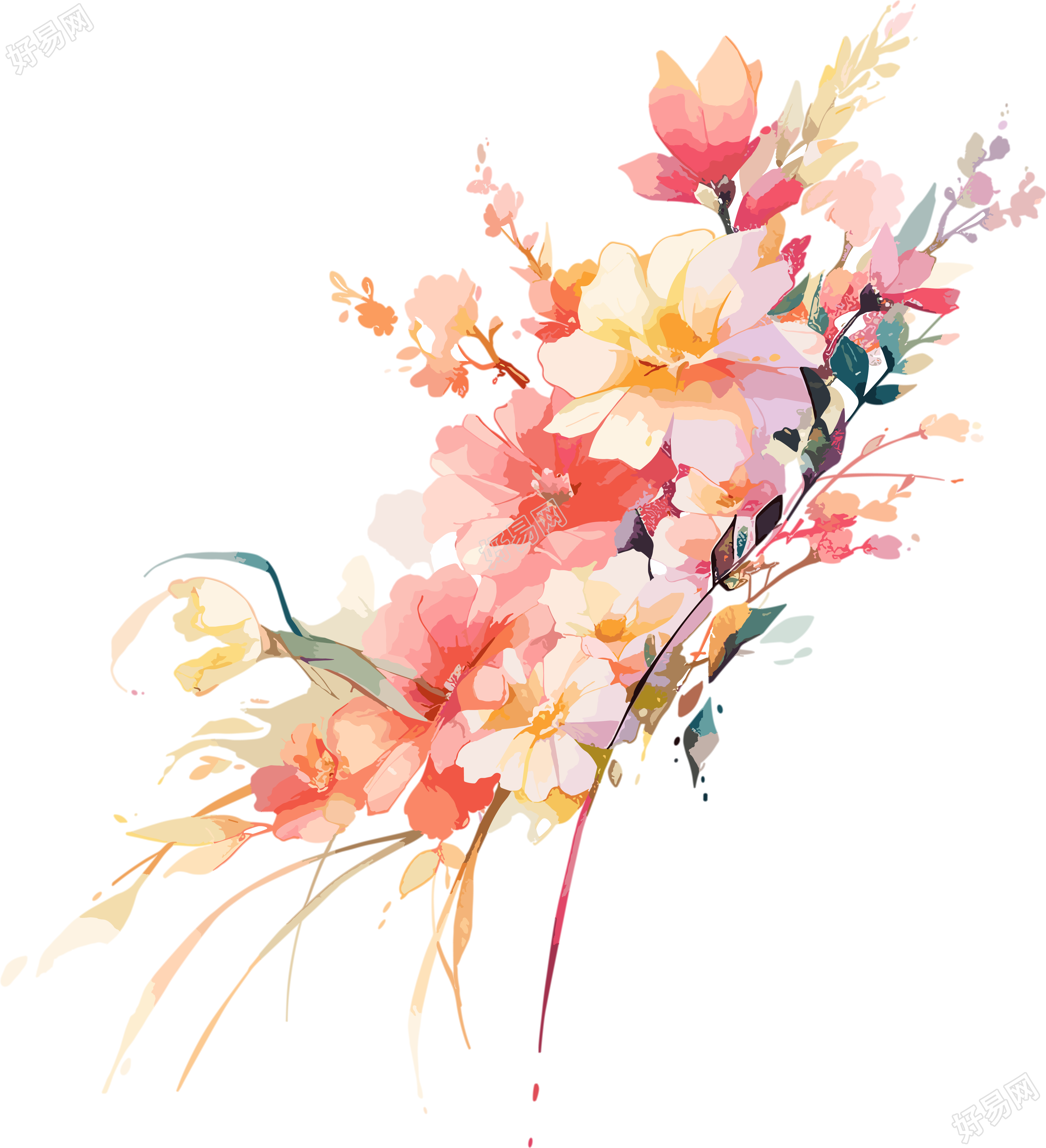 水彩花卉手绘水彩插图
