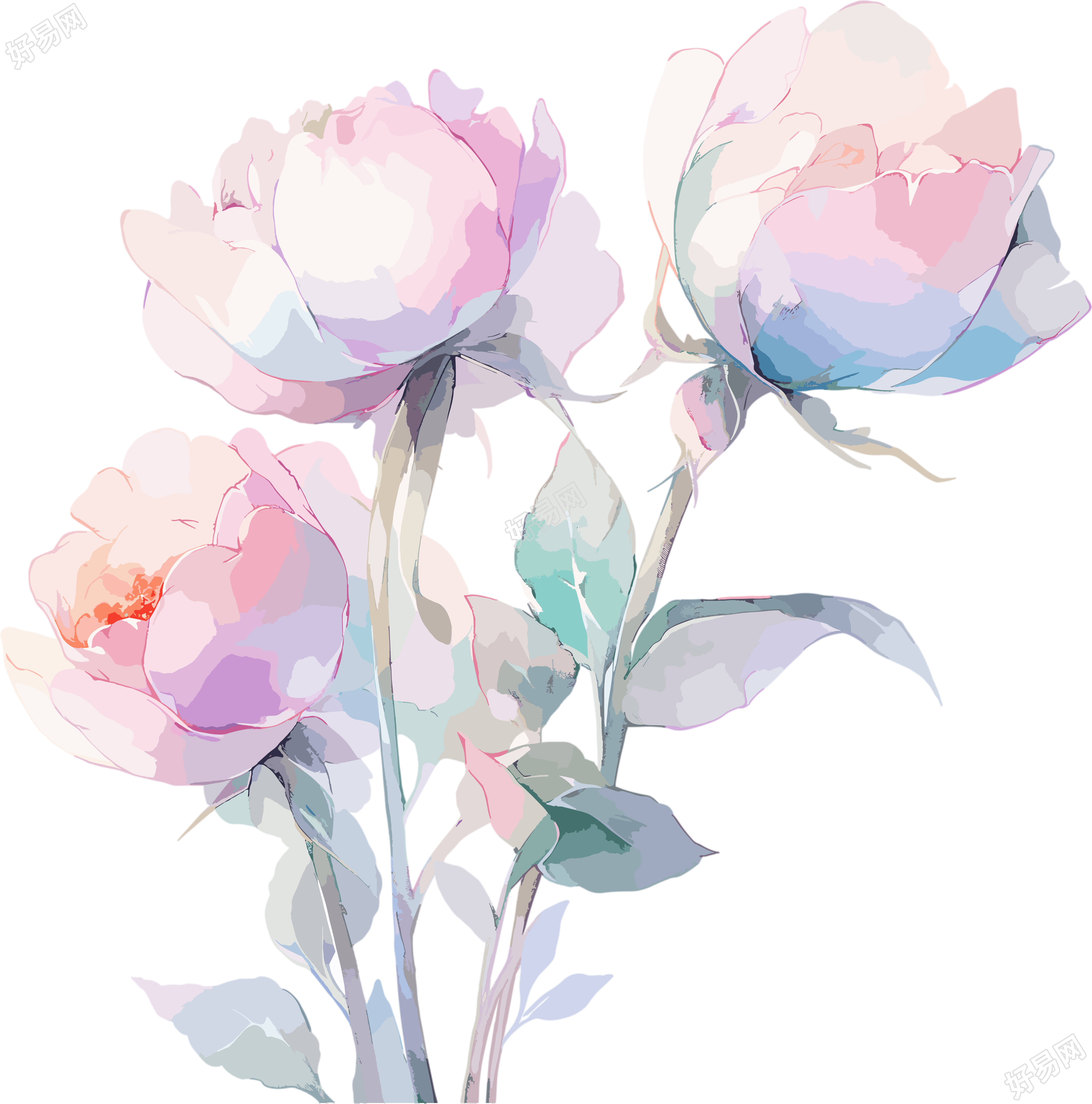 水彩花卉绽放插画