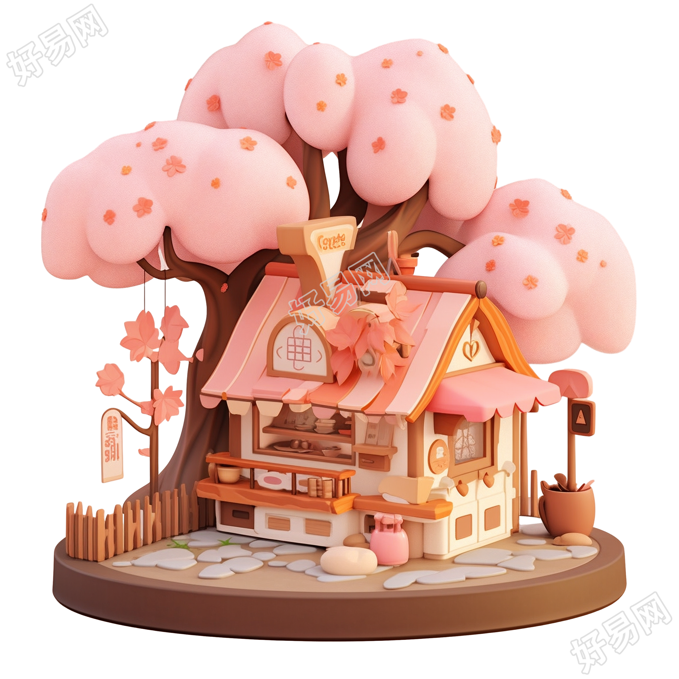 3D粉色小房子插画