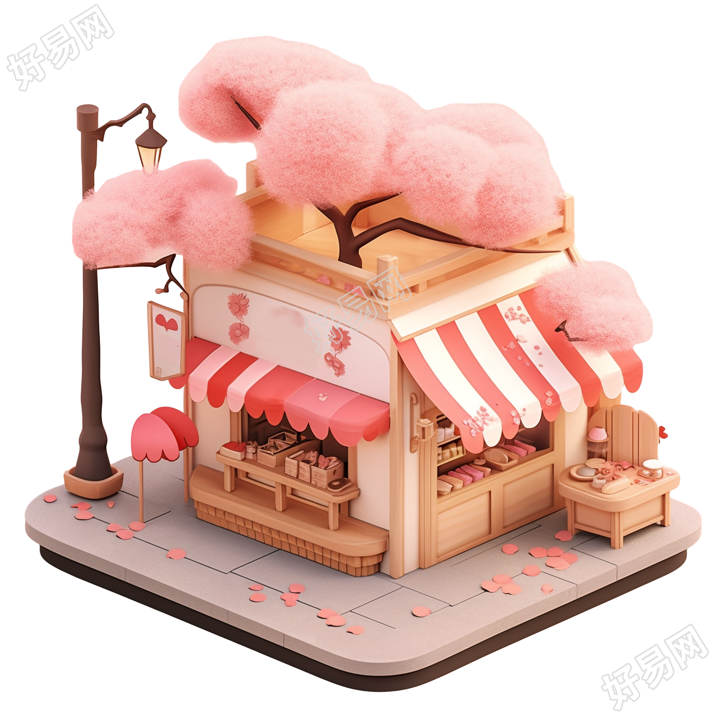 3D粉色小房子商用素材