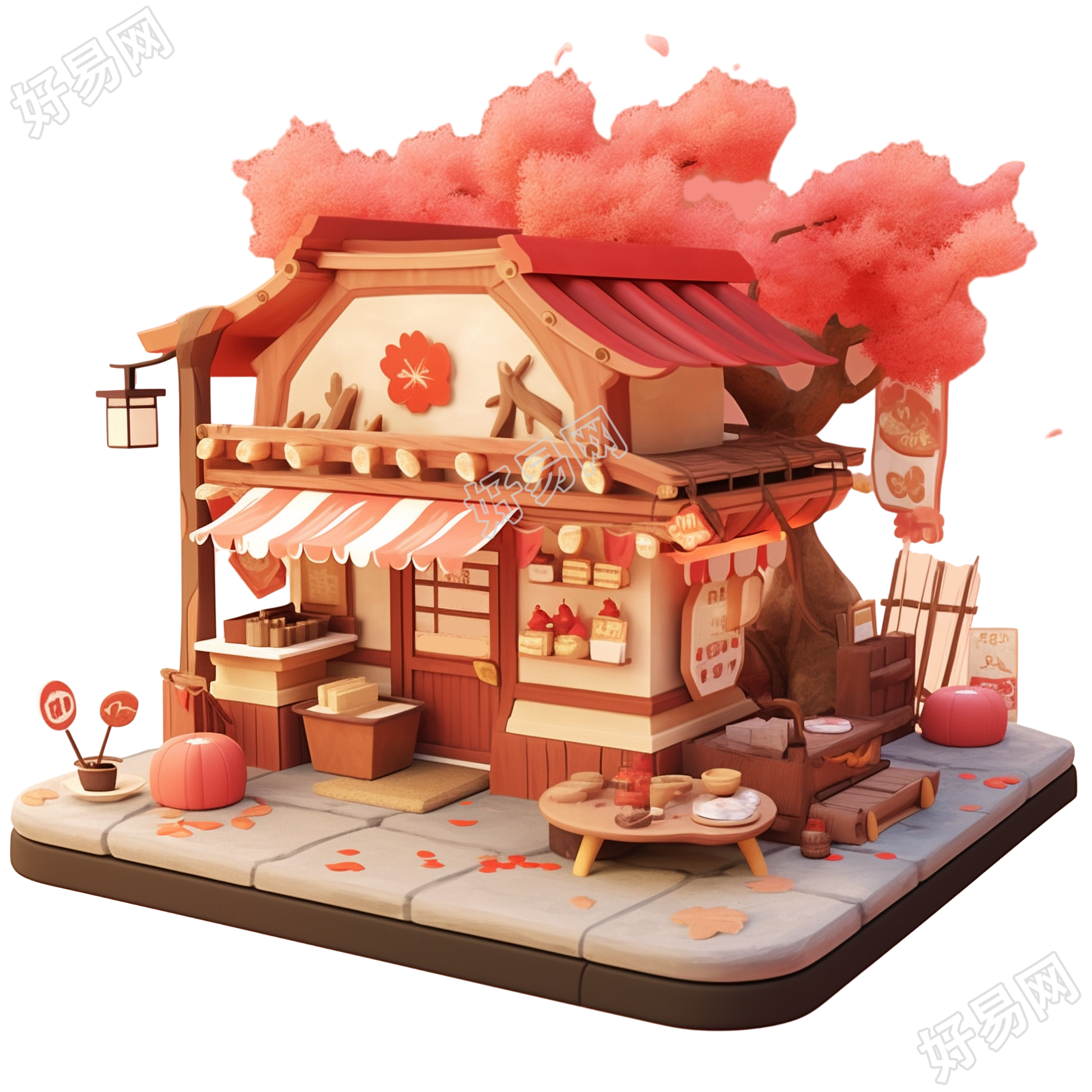 3D粉色小房子PNG元素