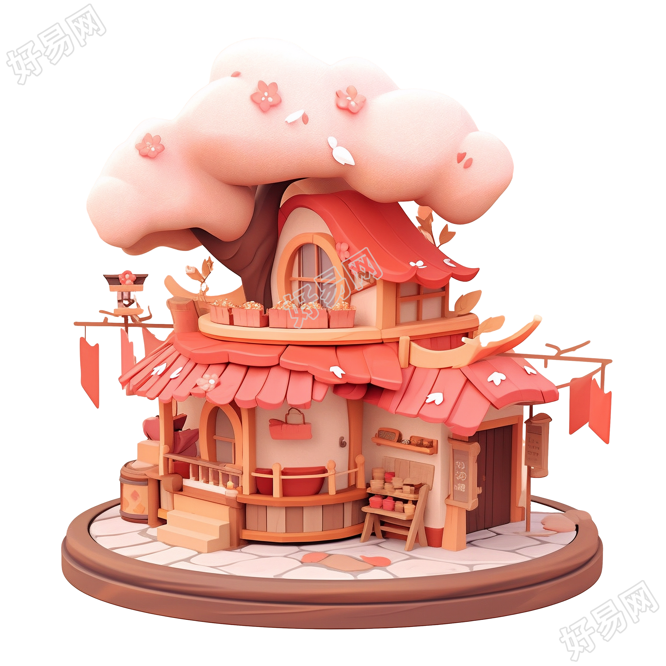 3D粉色小房子图形素材