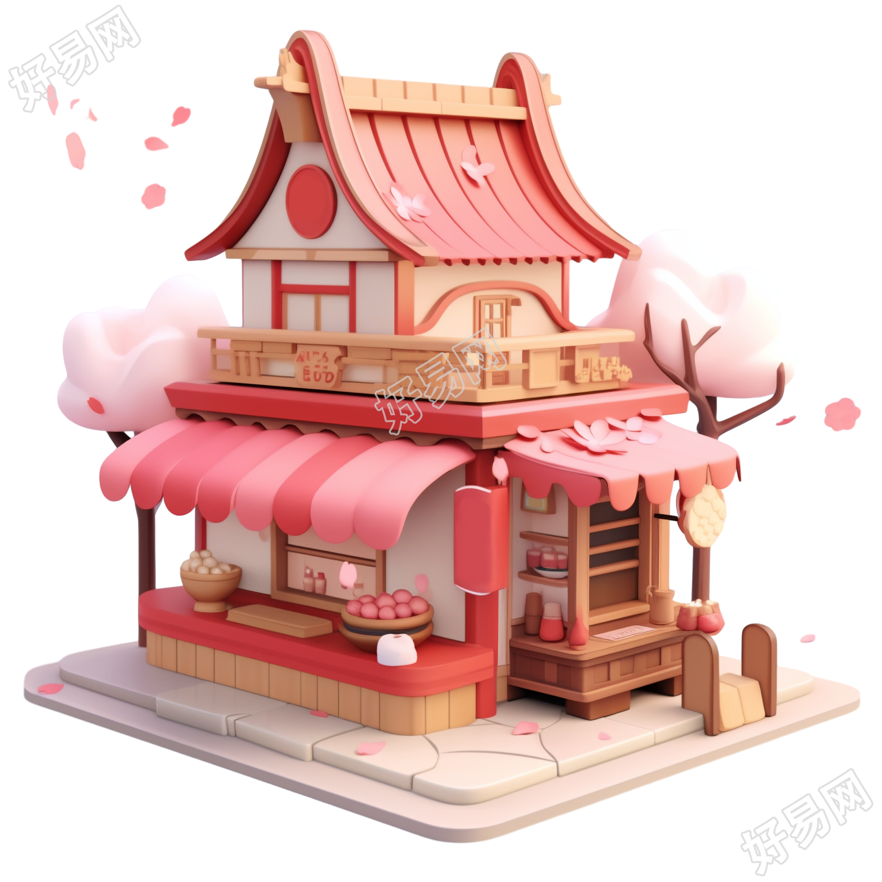 3D粉色小房子商业素材