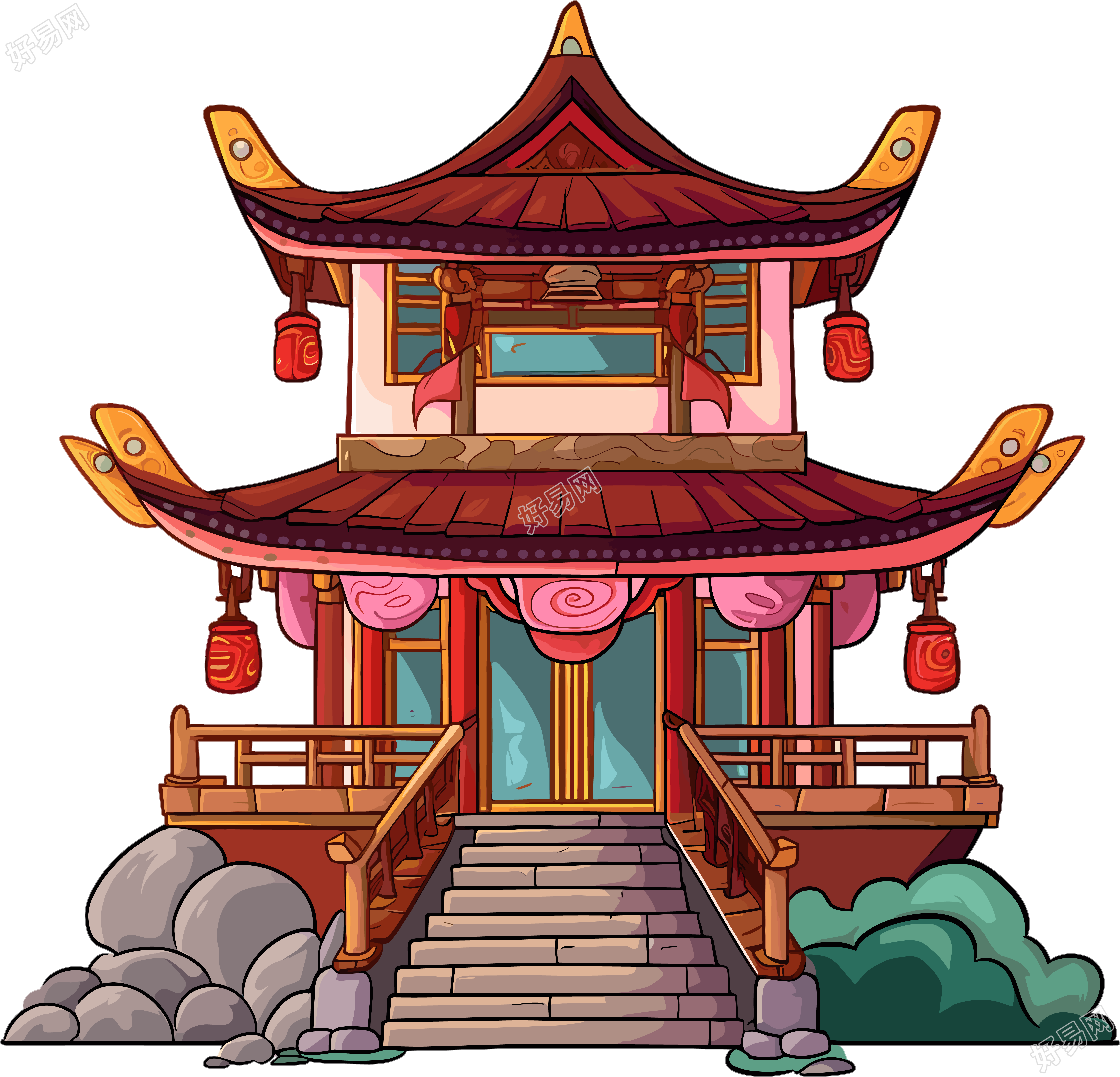 国风阁楼创意设计元素
