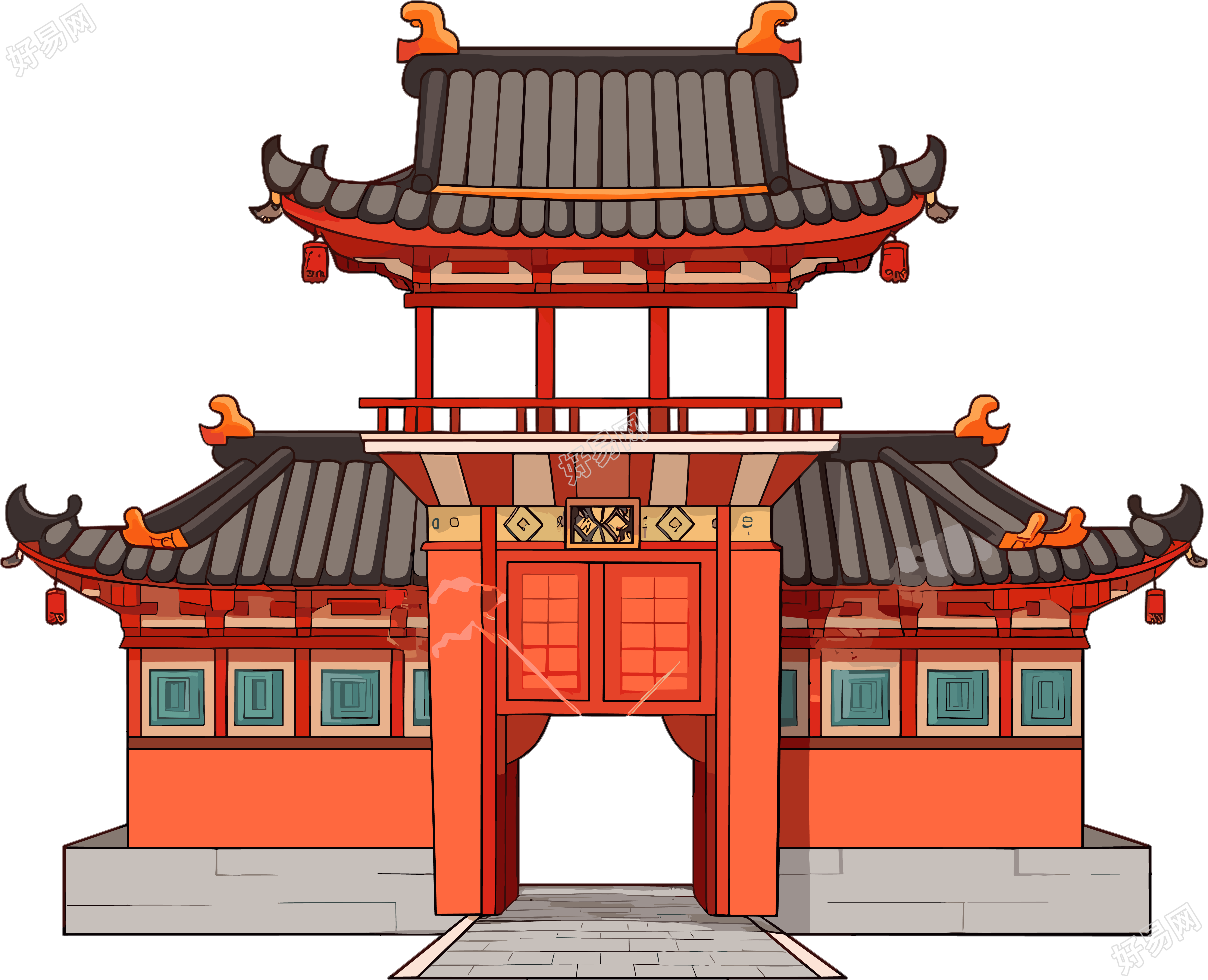 国风阁楼透明背景素材