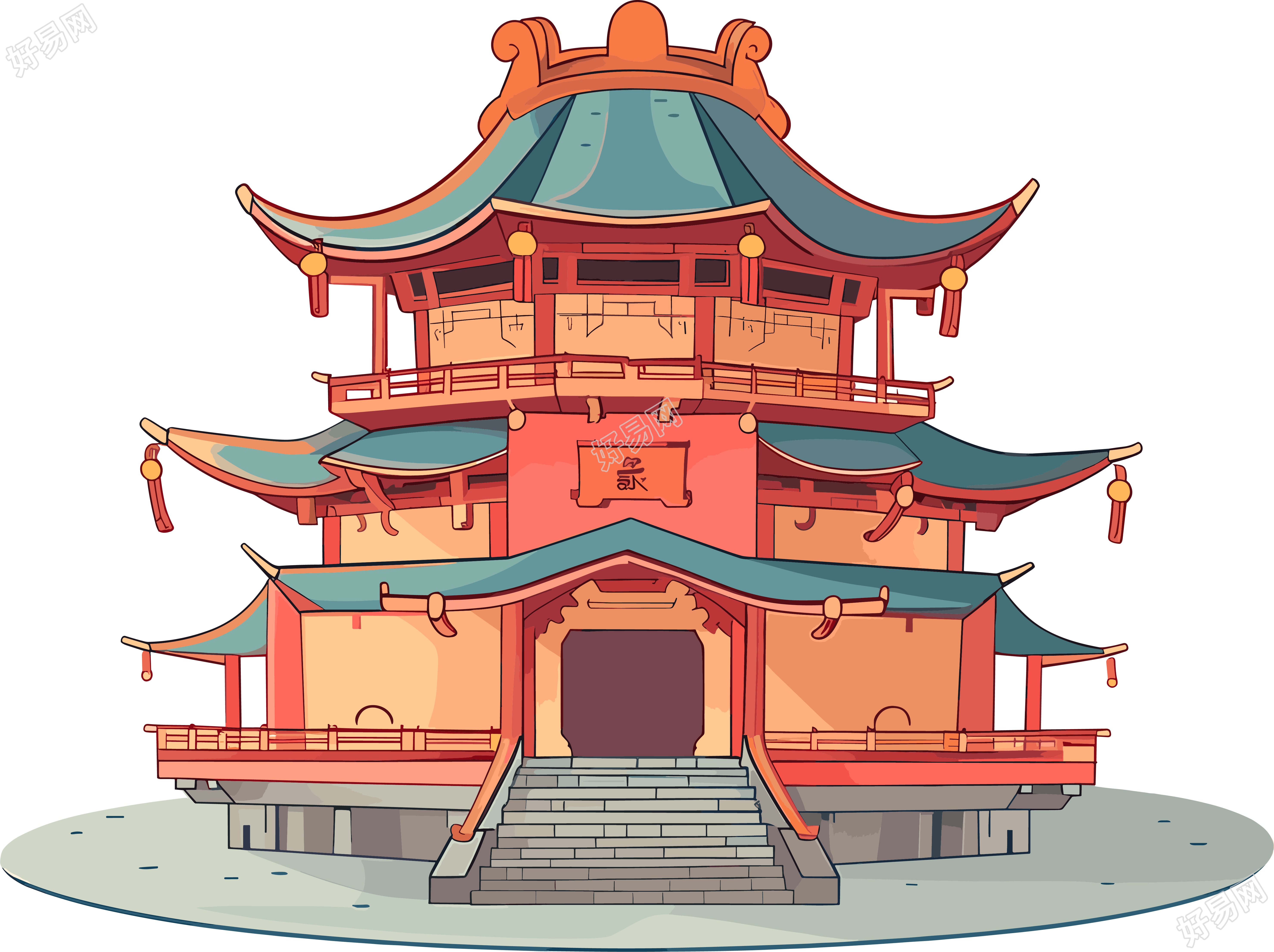 国风阁楼创意设计素材