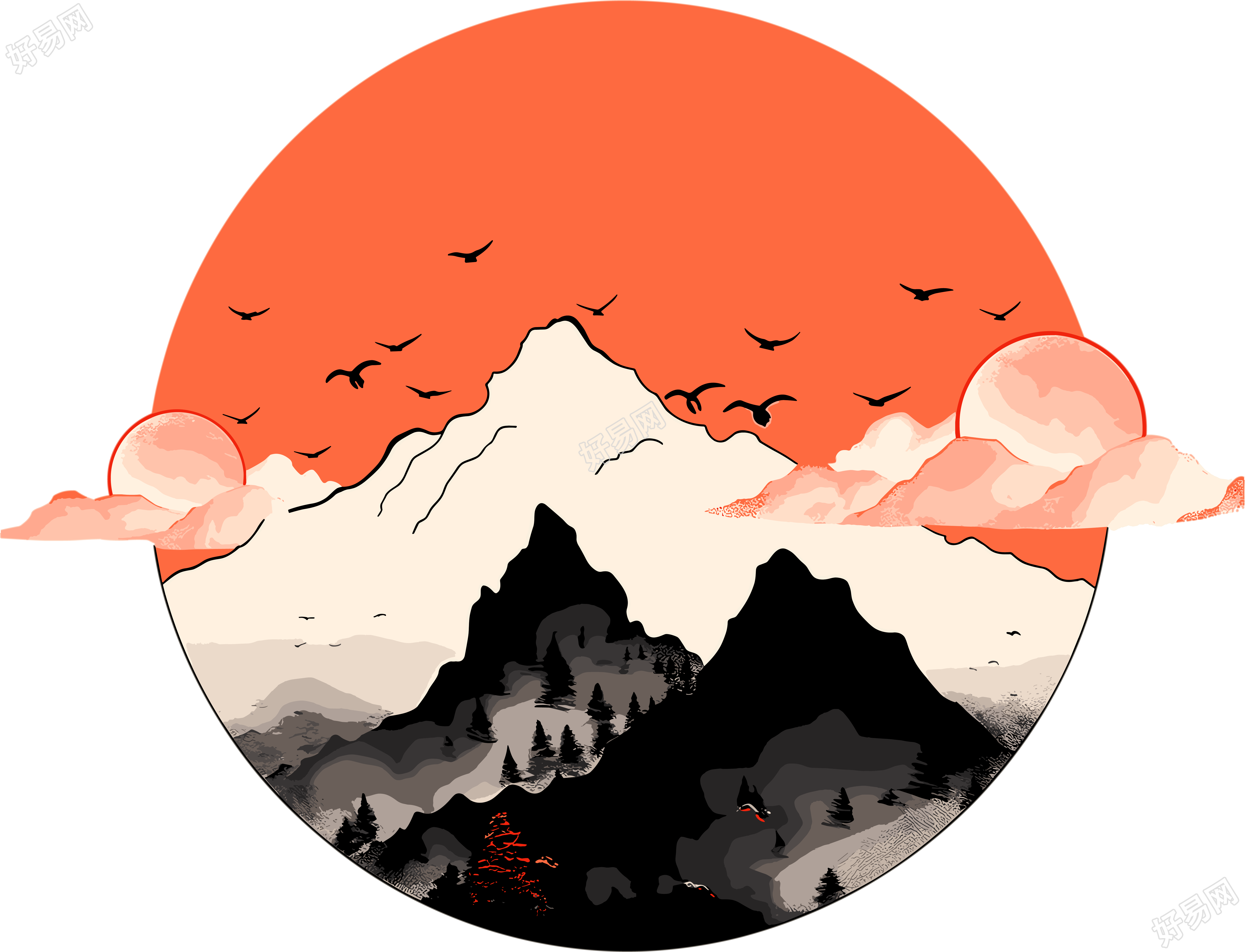 国潮风远山矢量素材