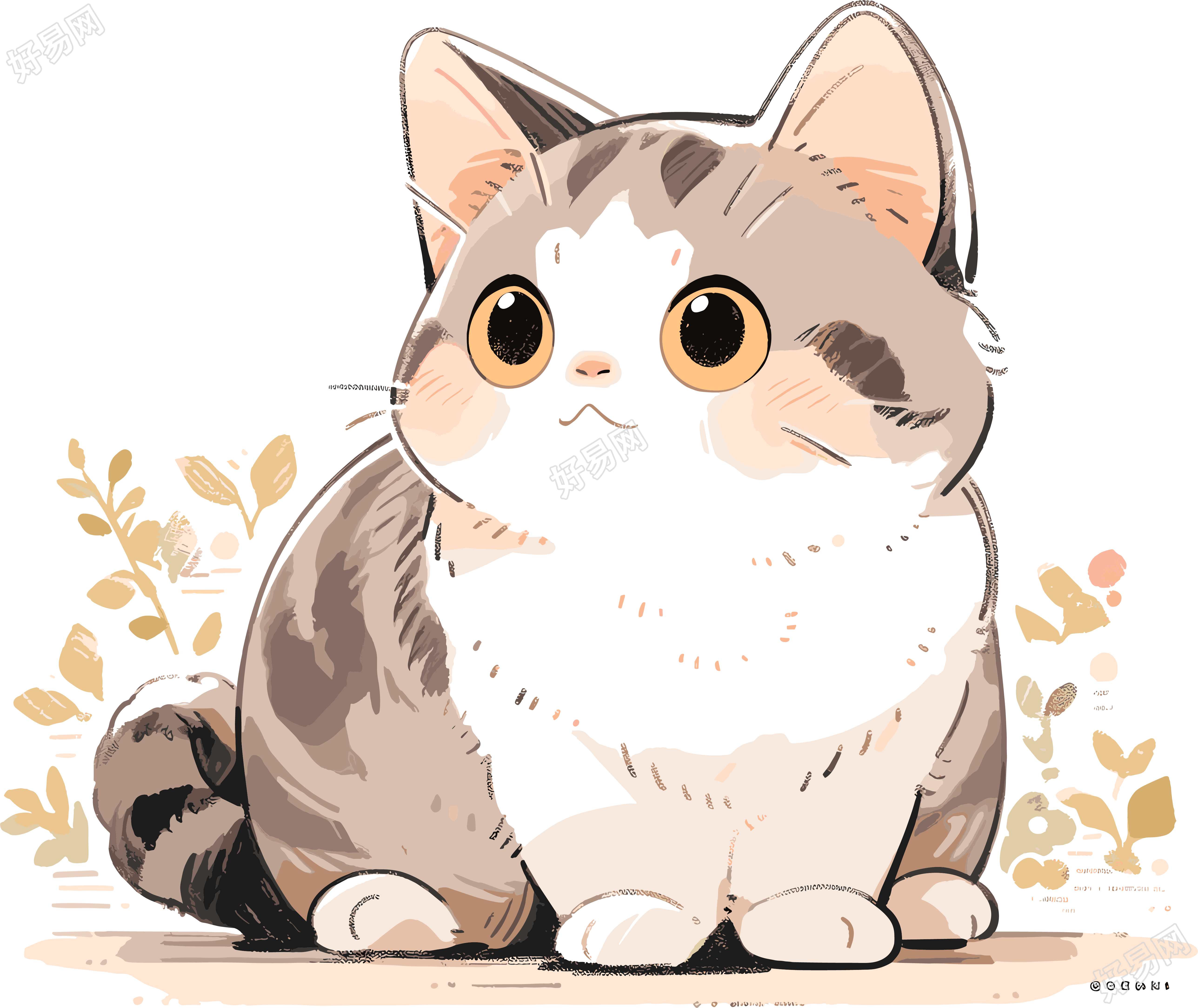 卡通猫手绘插画