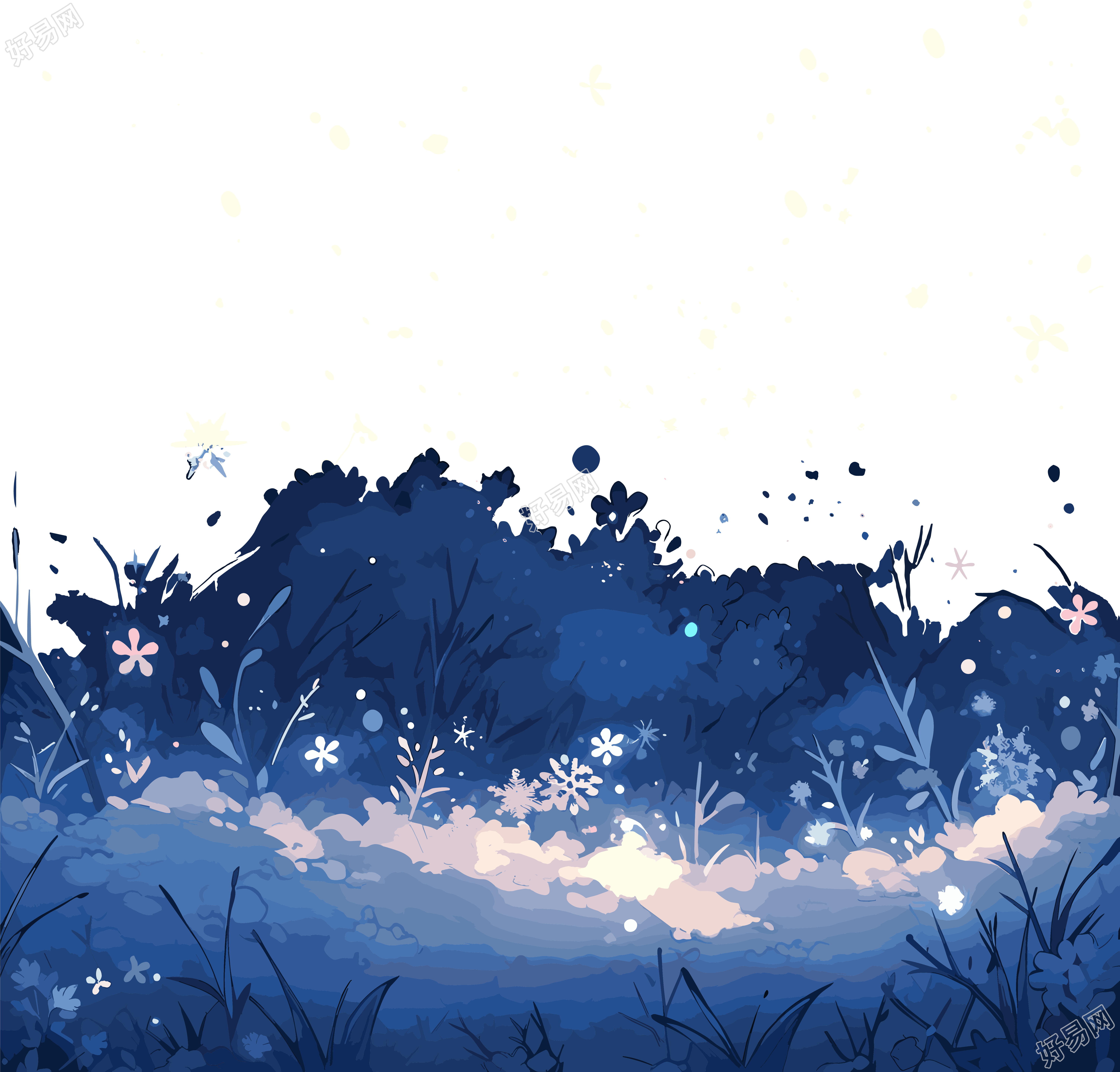 雪景夜晚手绘插图