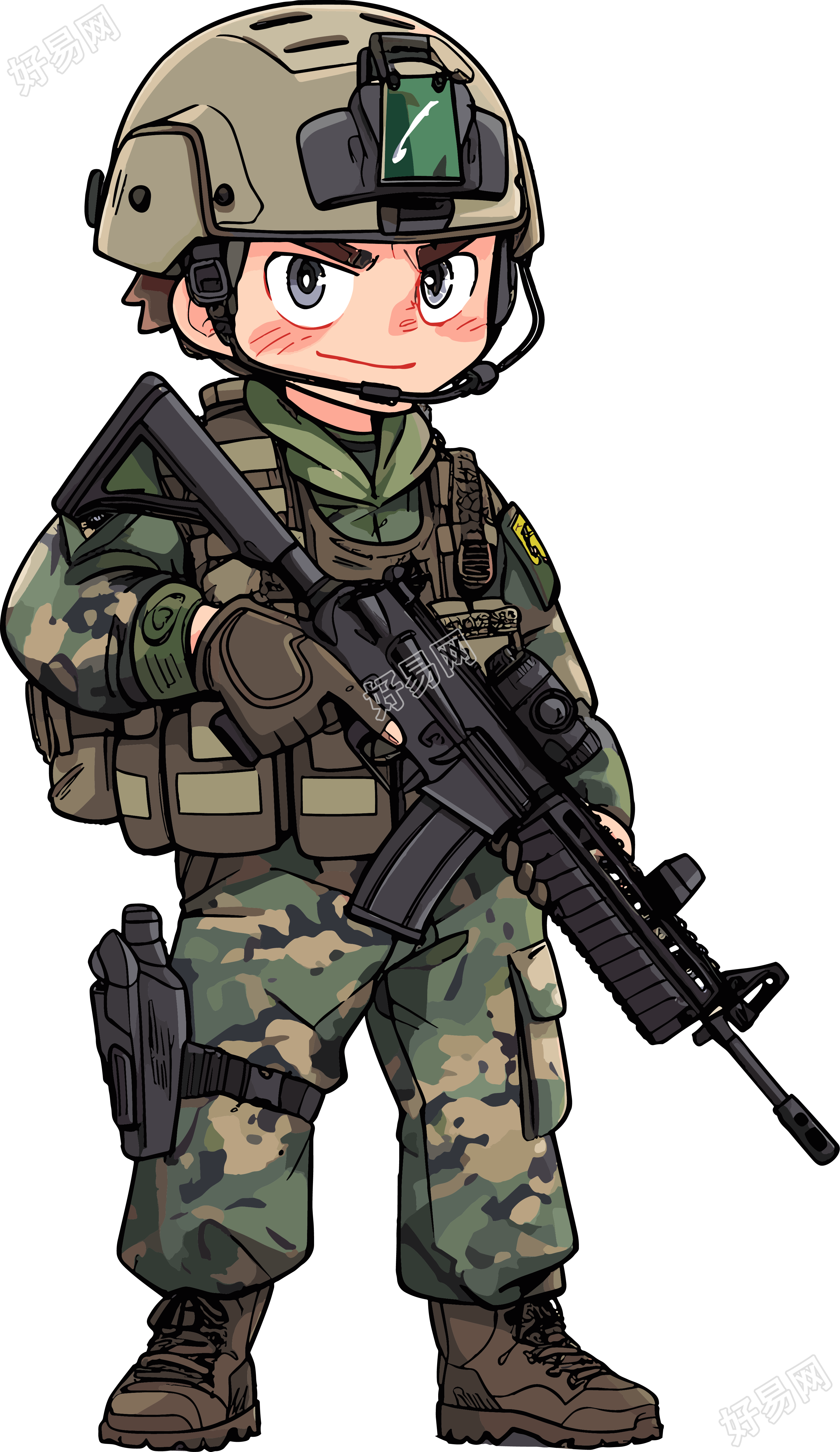 卡通士兵手绘插画素材