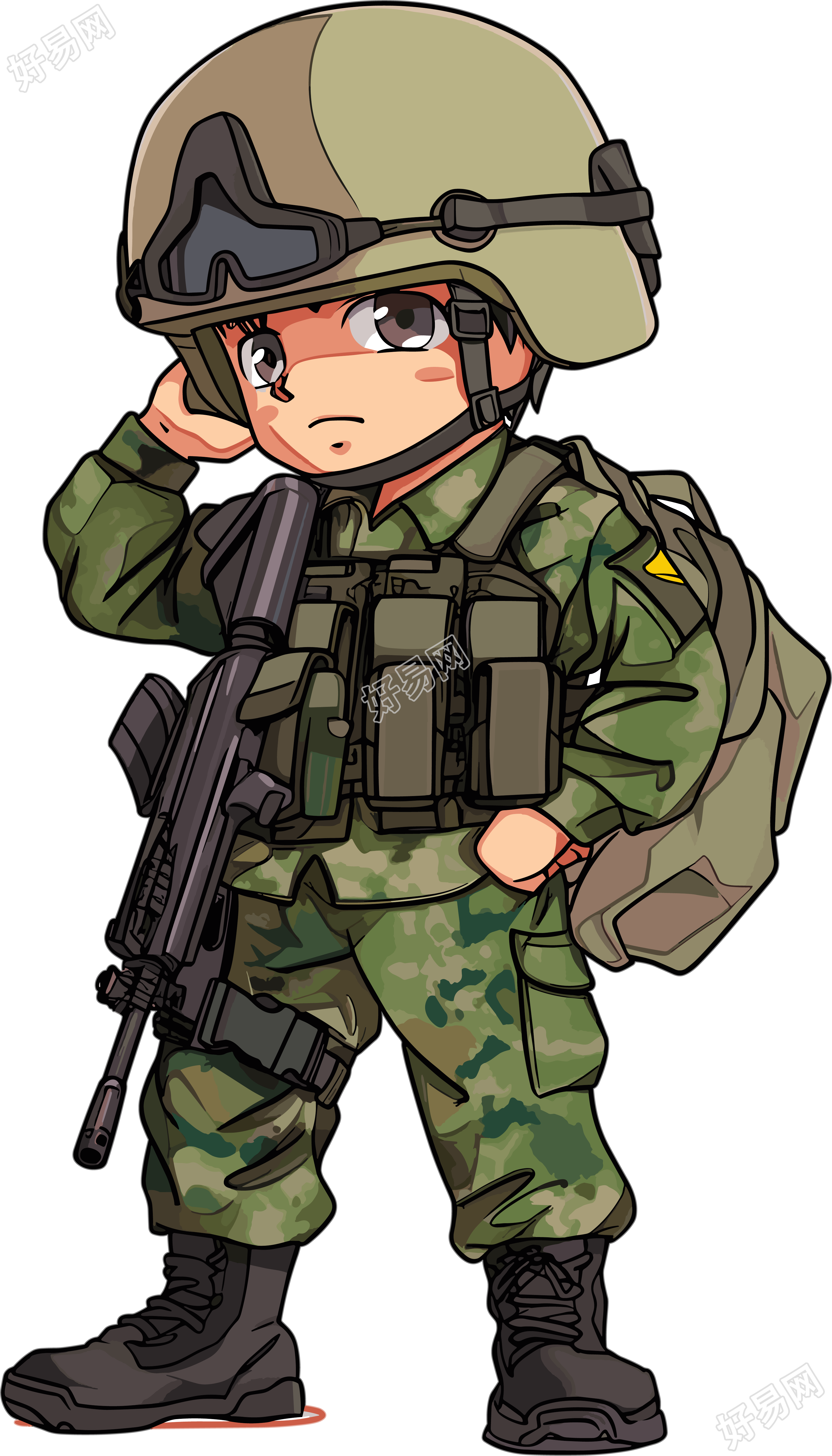 卡通士兵手绘插图