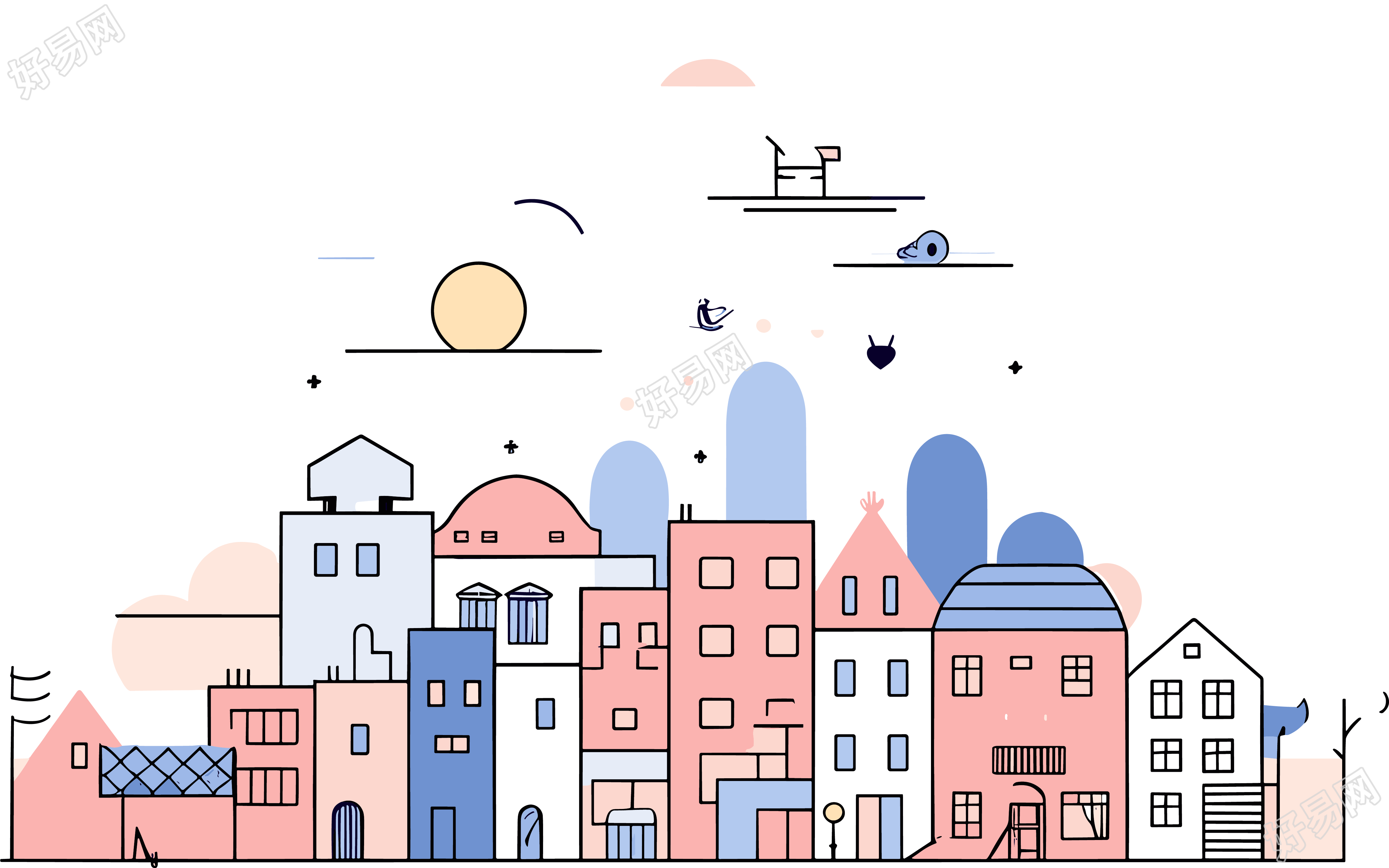 城市主题简洁透明背景插图