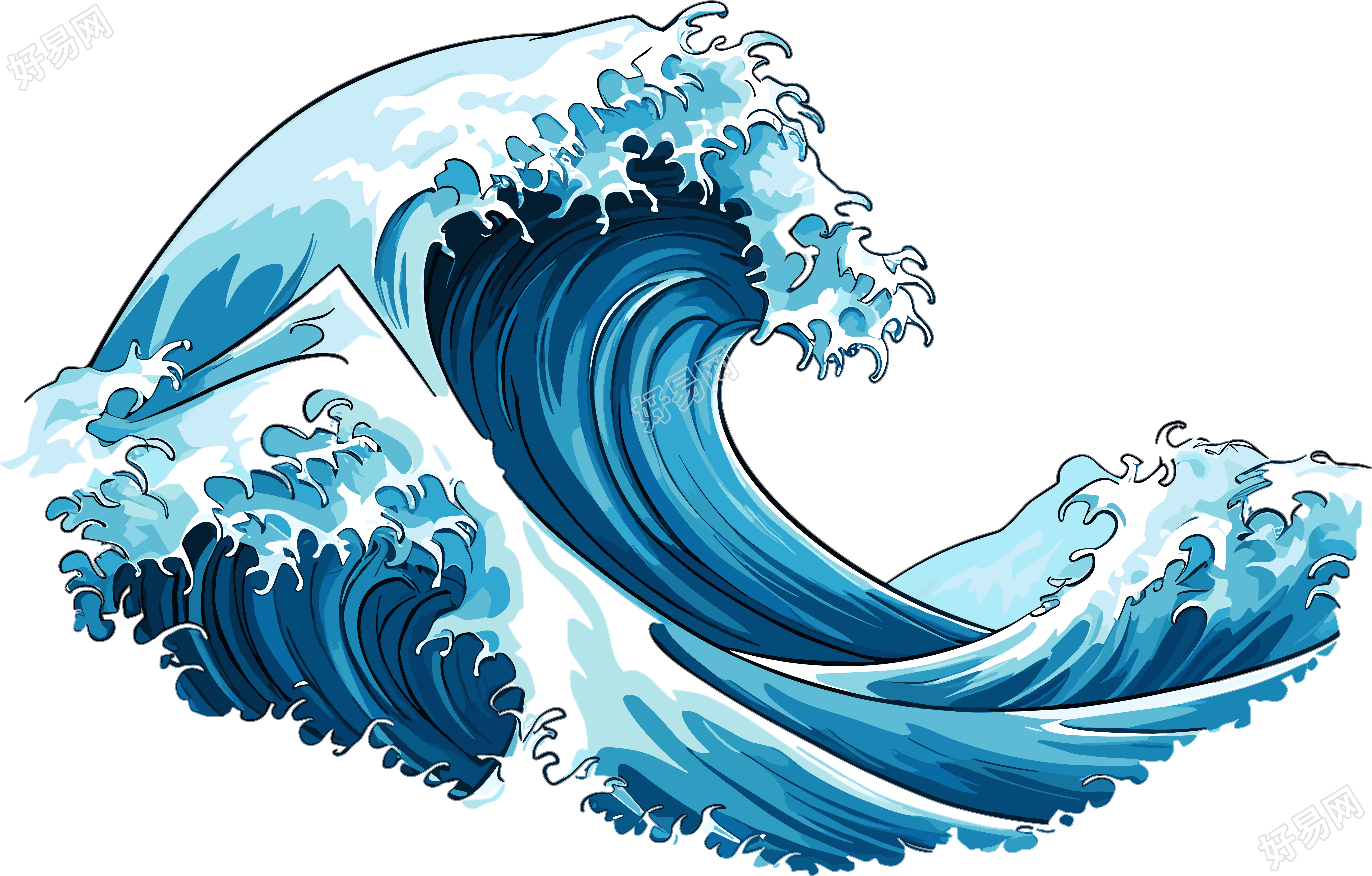 蓝色海浪插画