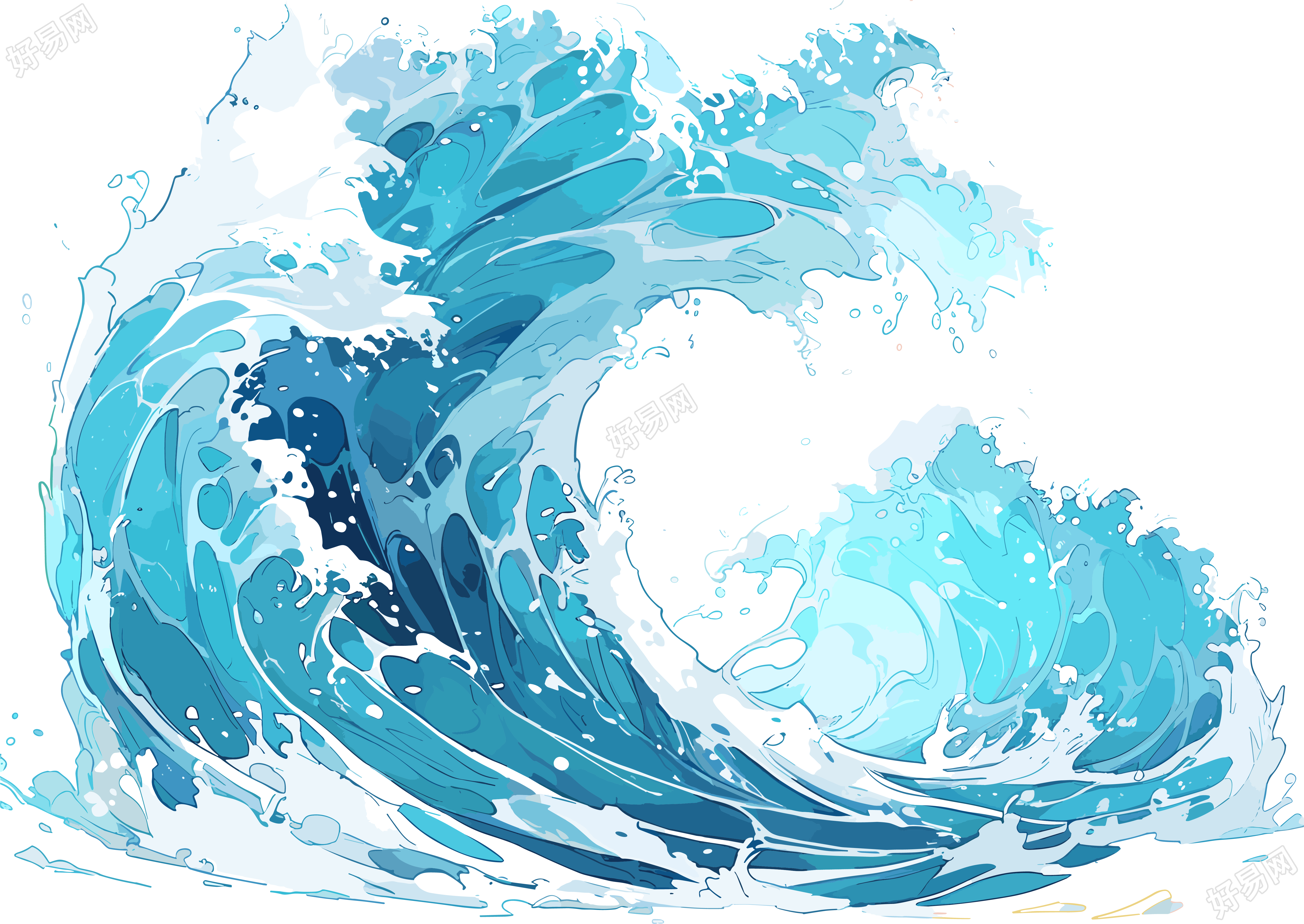 蓝色海浪动画风格素材