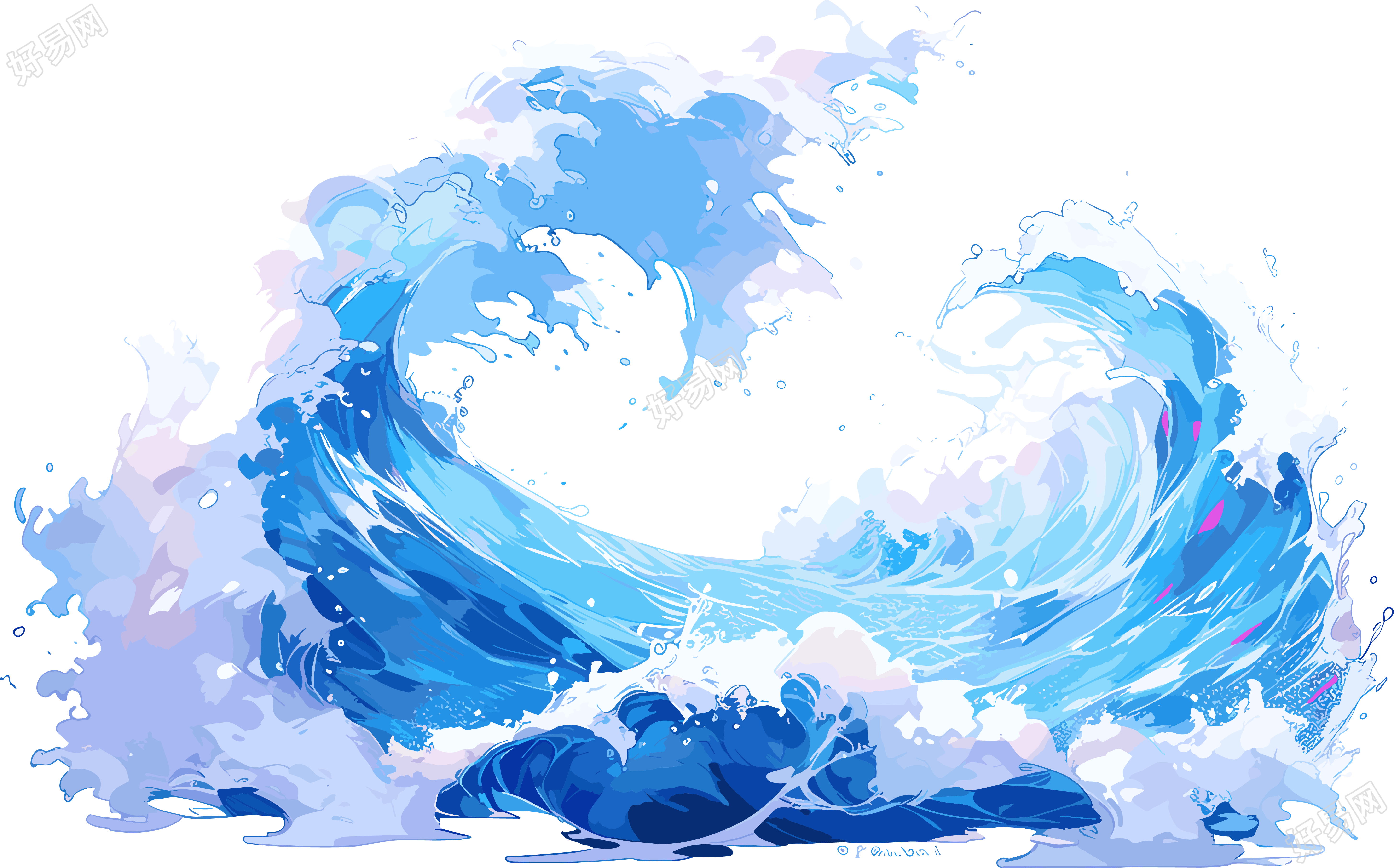 蓝色海浪PNG插画设计