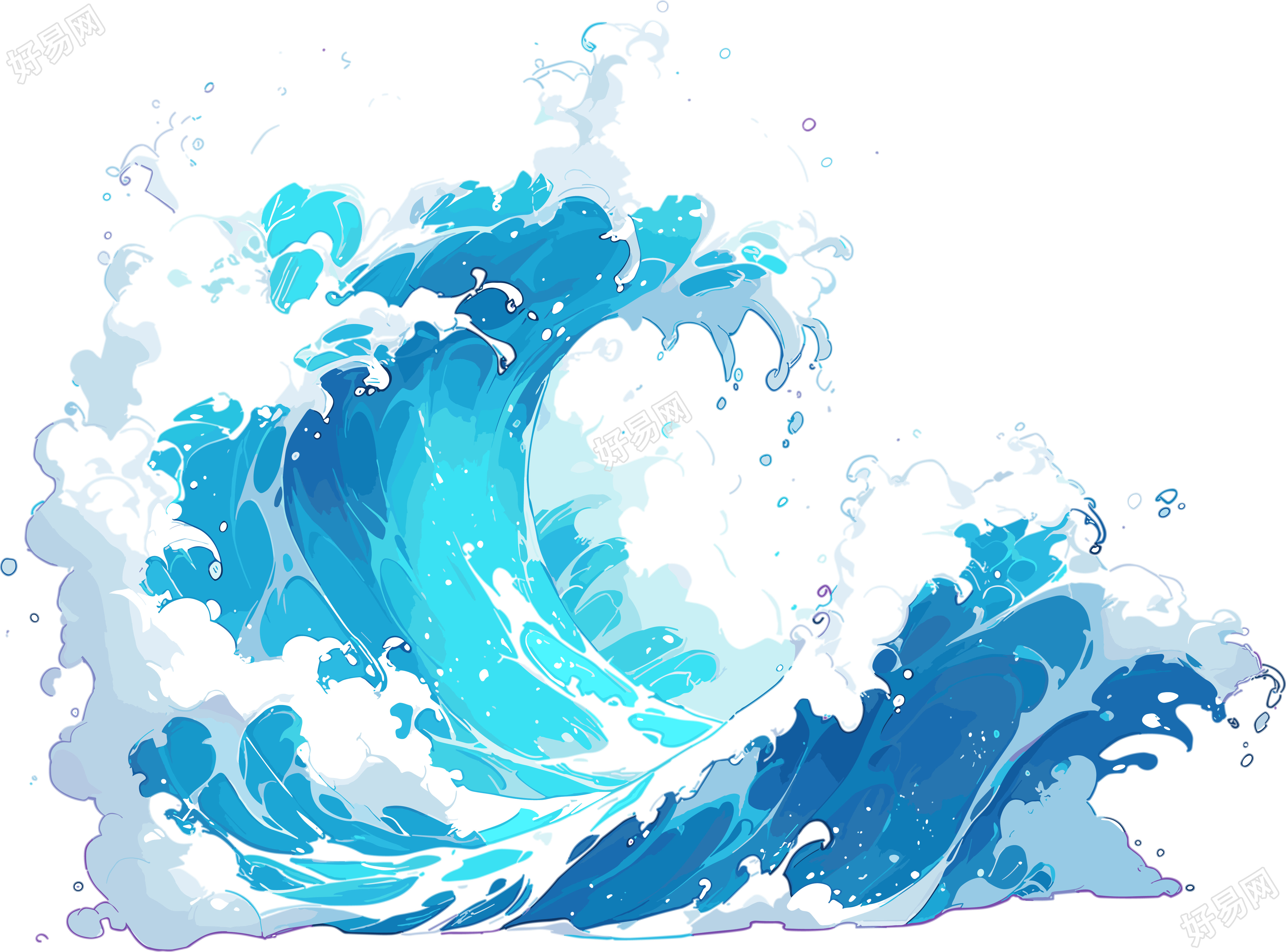 蓝色海浪卡通风格插图