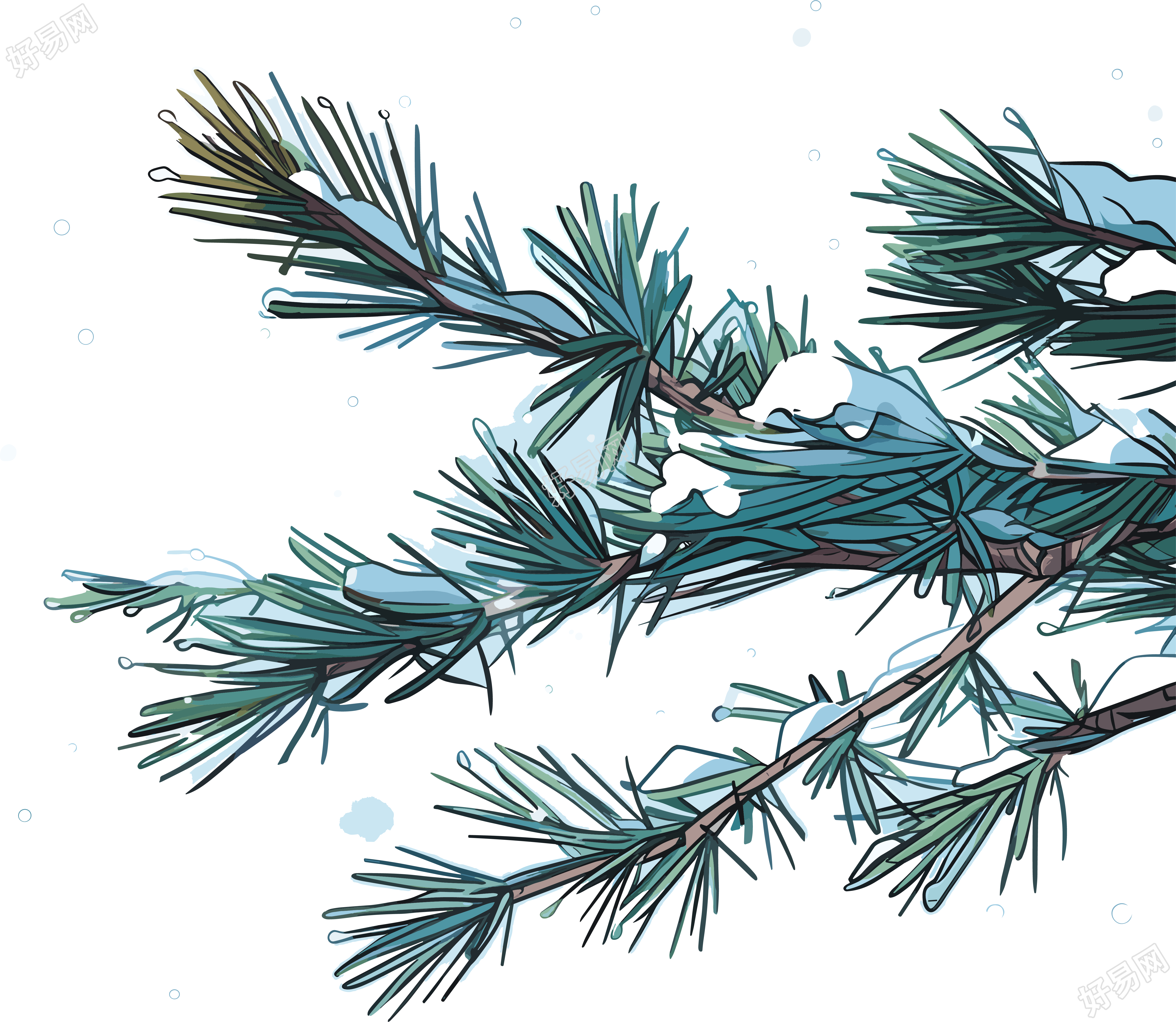 松枝积雪简约设计元素