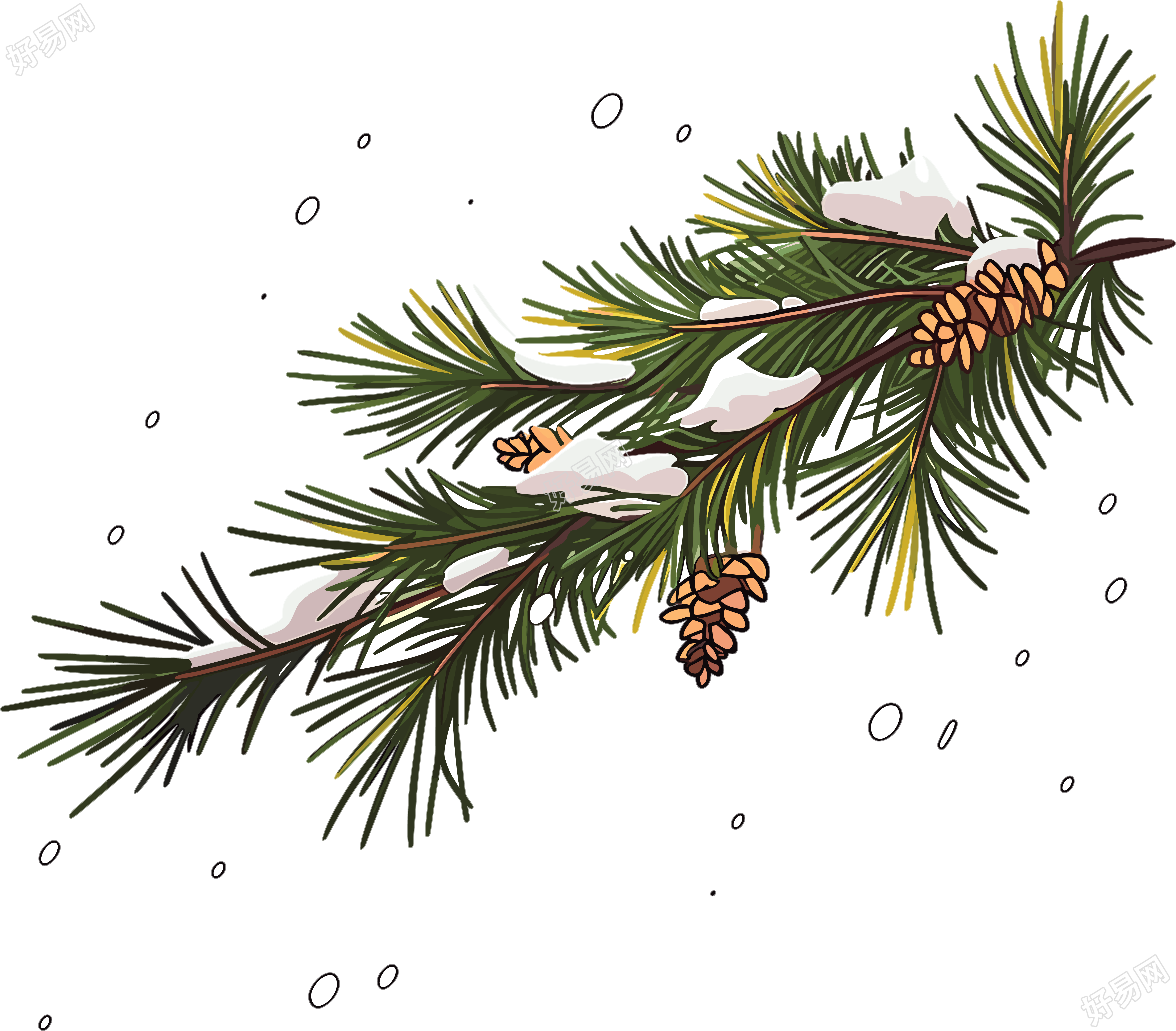 松枝积雪插画设计创作素材