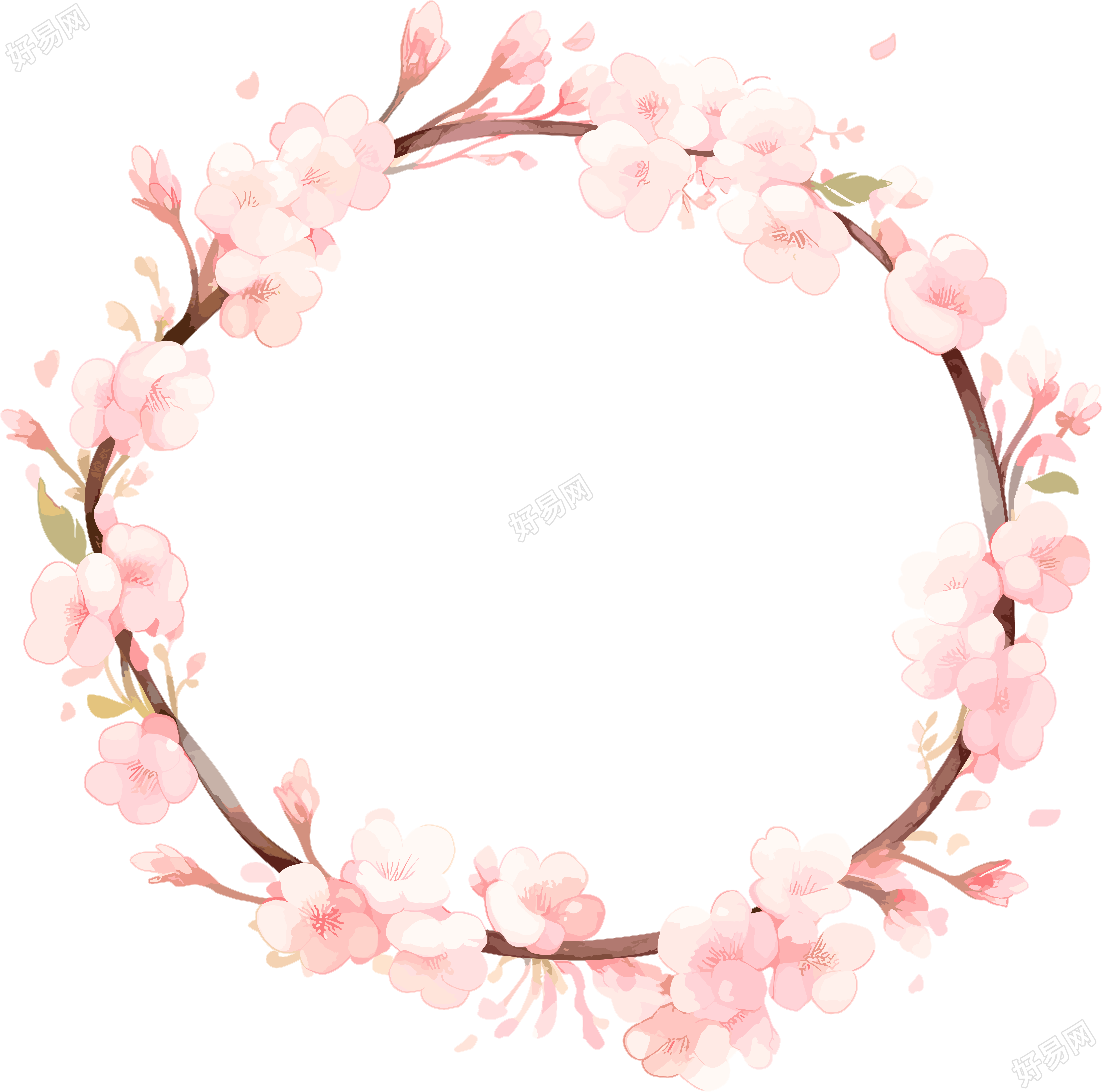 粉色花环水彩插画