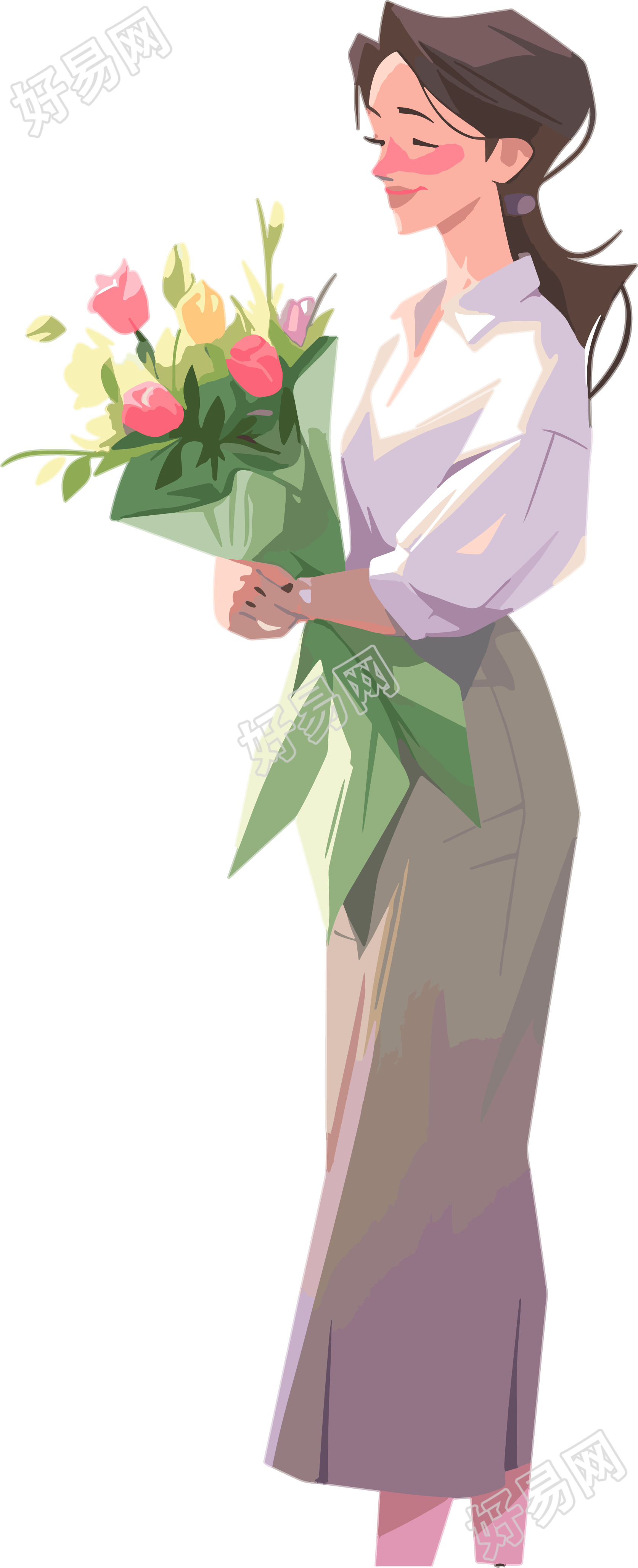 教师节卡通女老师简约花束素材