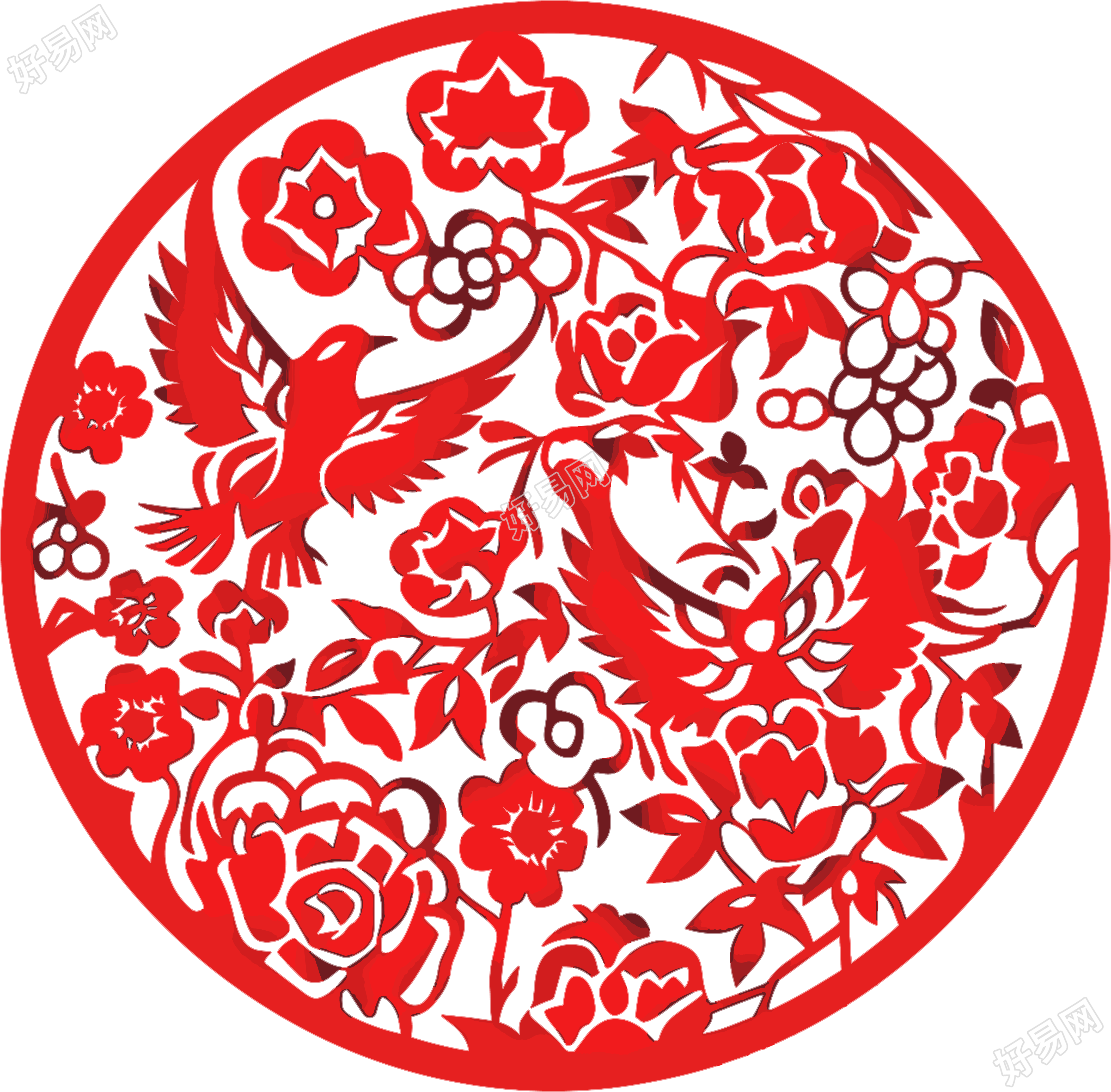 红色剪纸商业设计元素