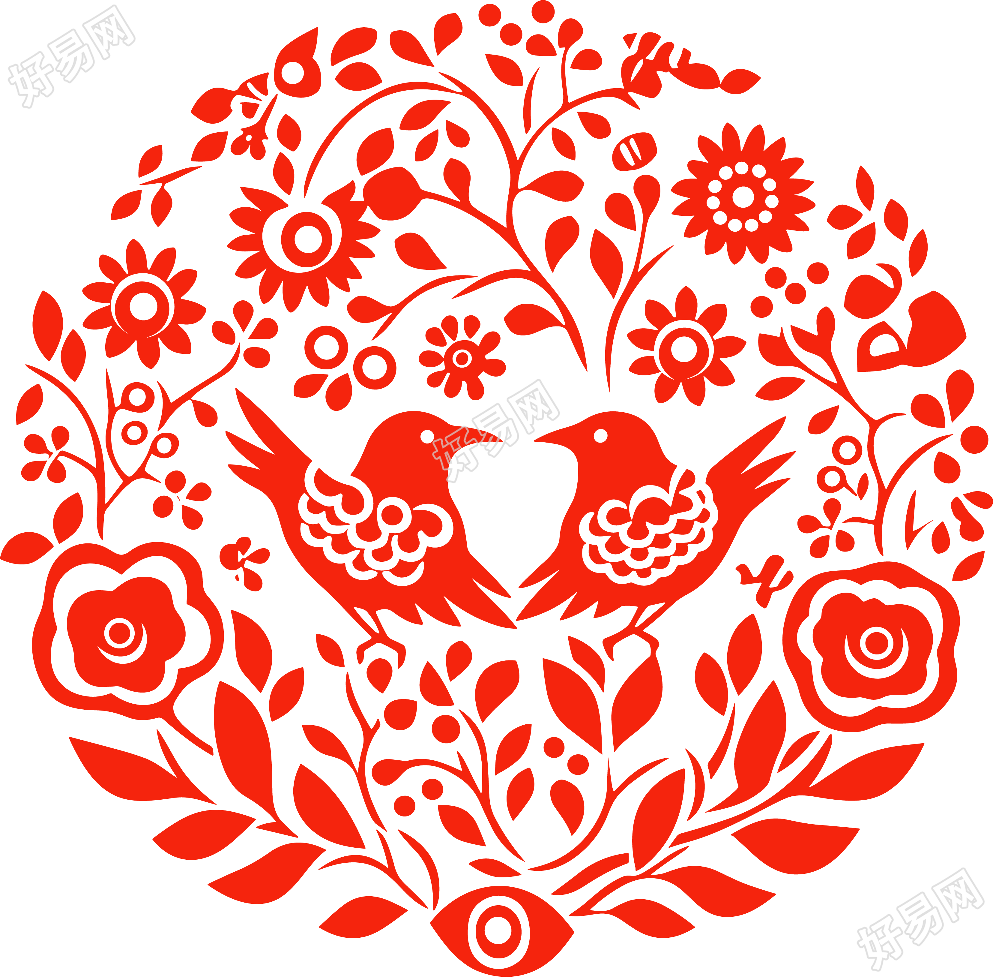 红色剪纸创意插画