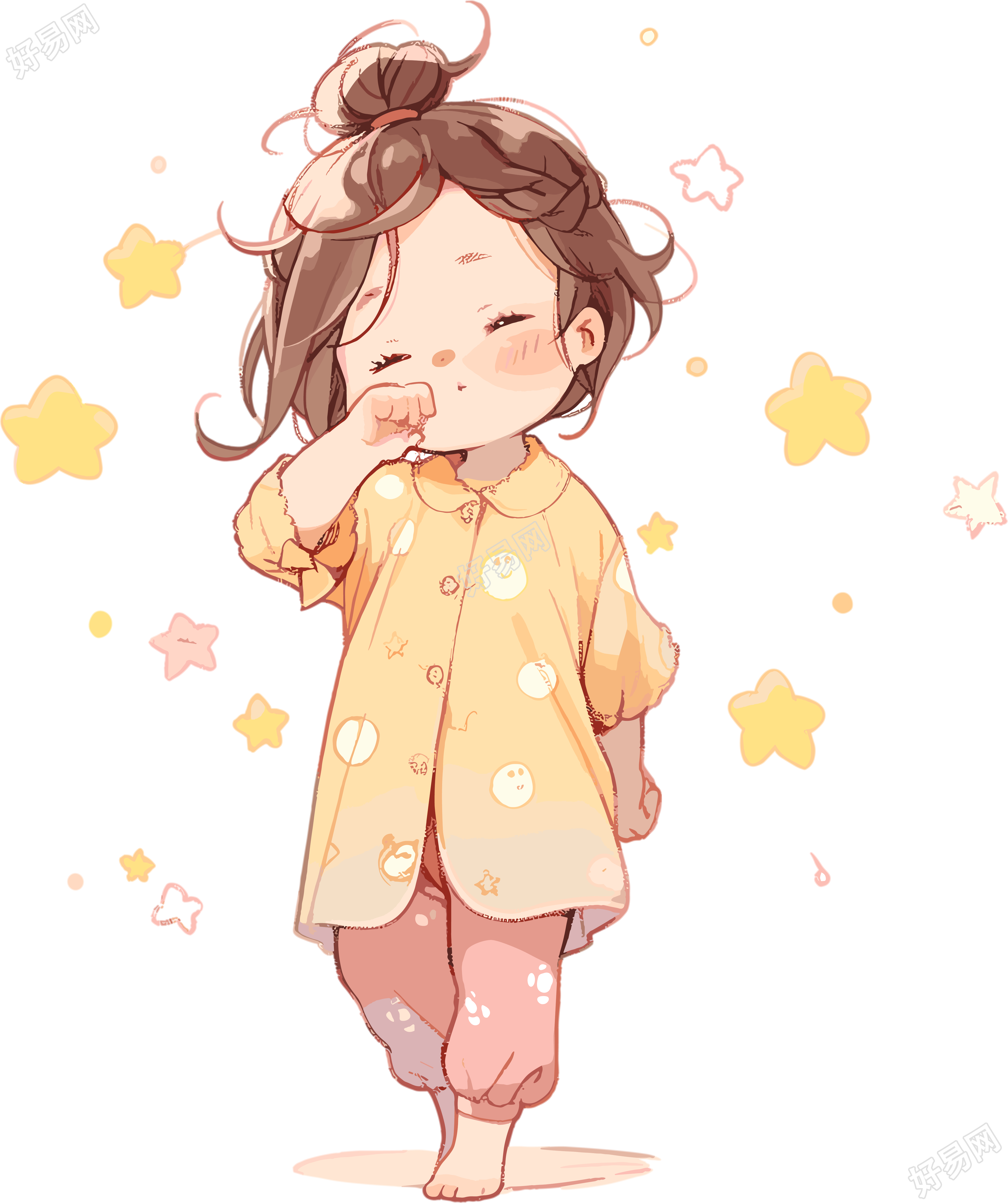 睡衣女孩手绘插画