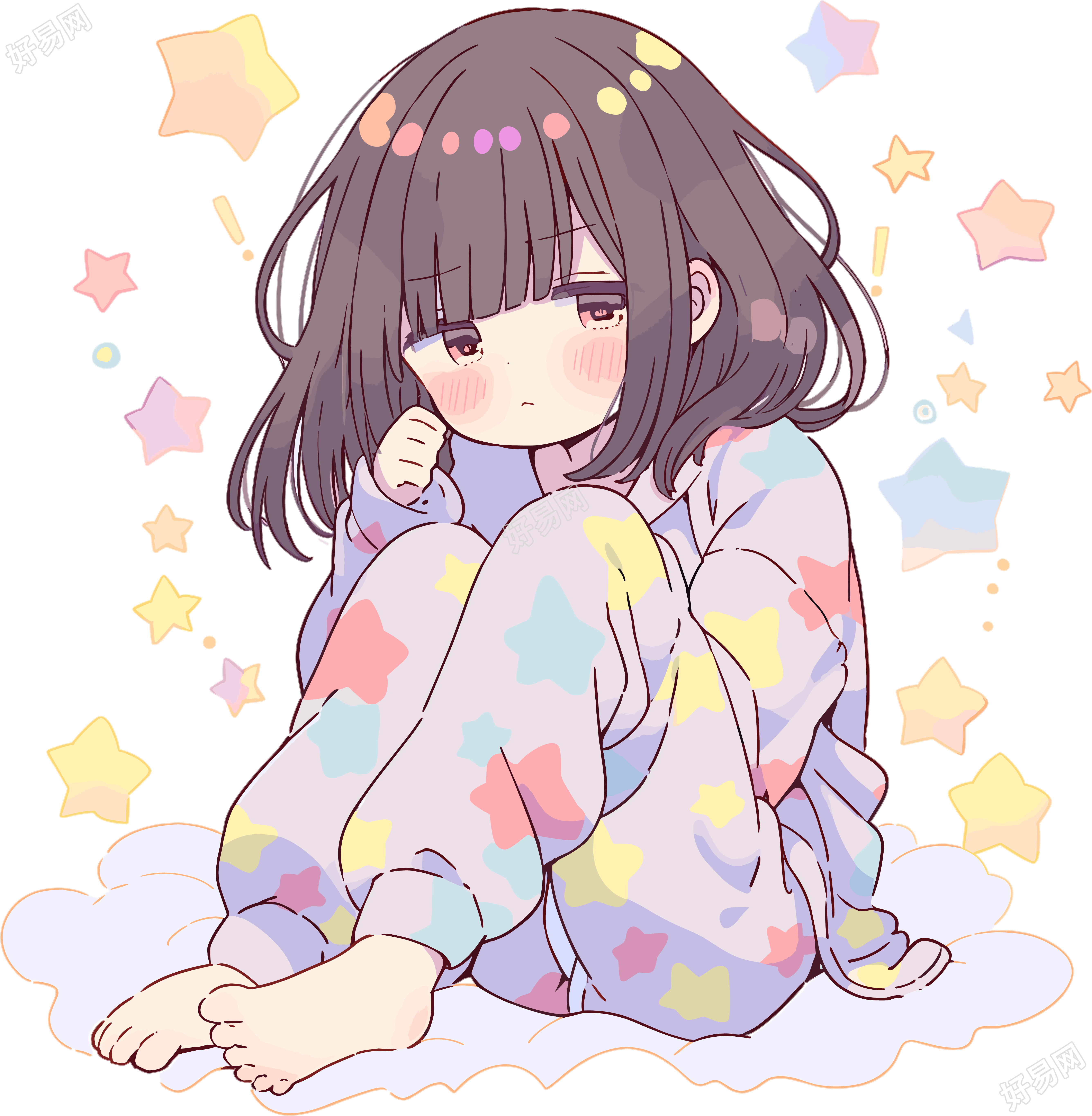 睡衣女孩手绘插画PNG素材