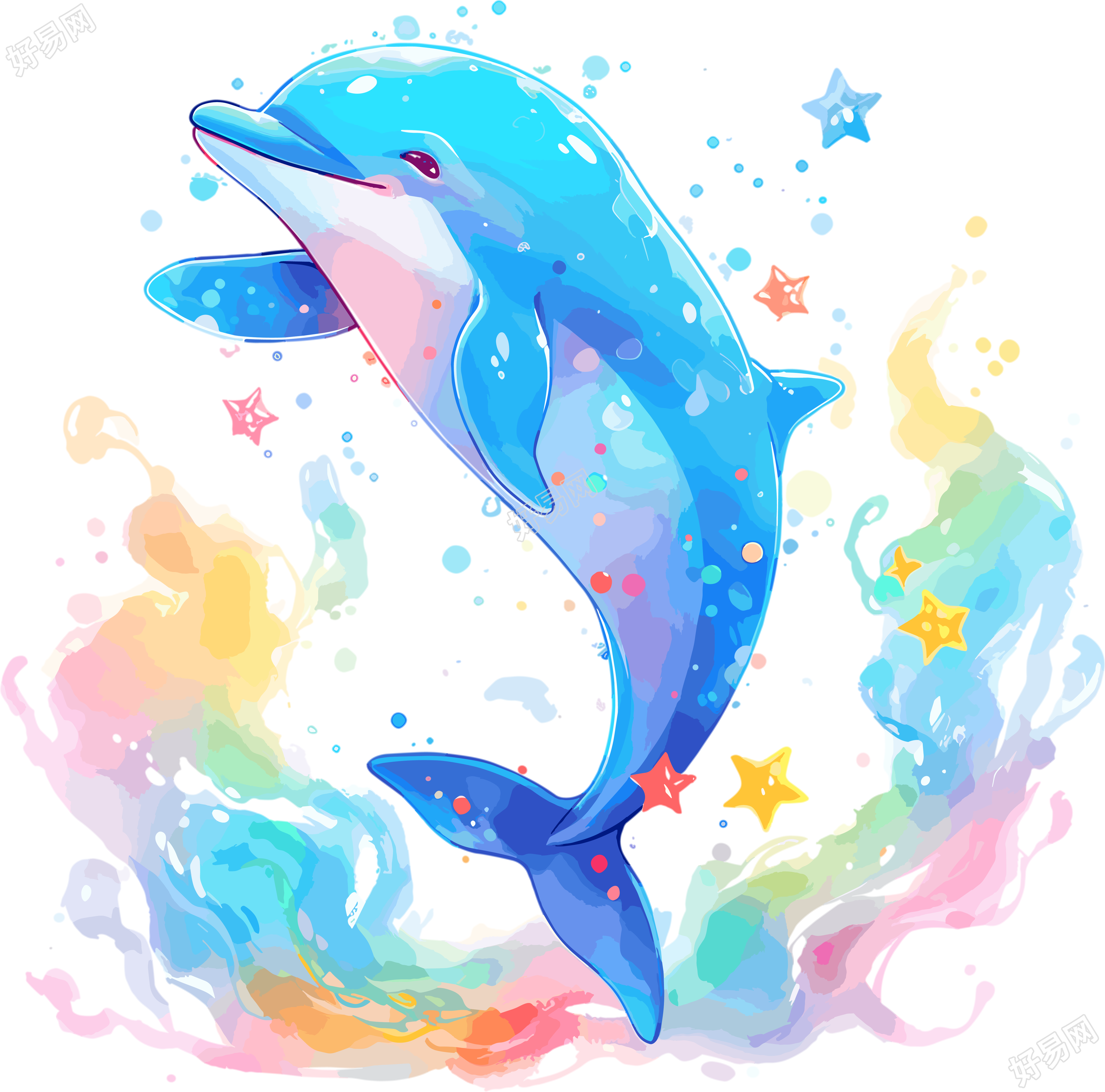 海豚彩色插画