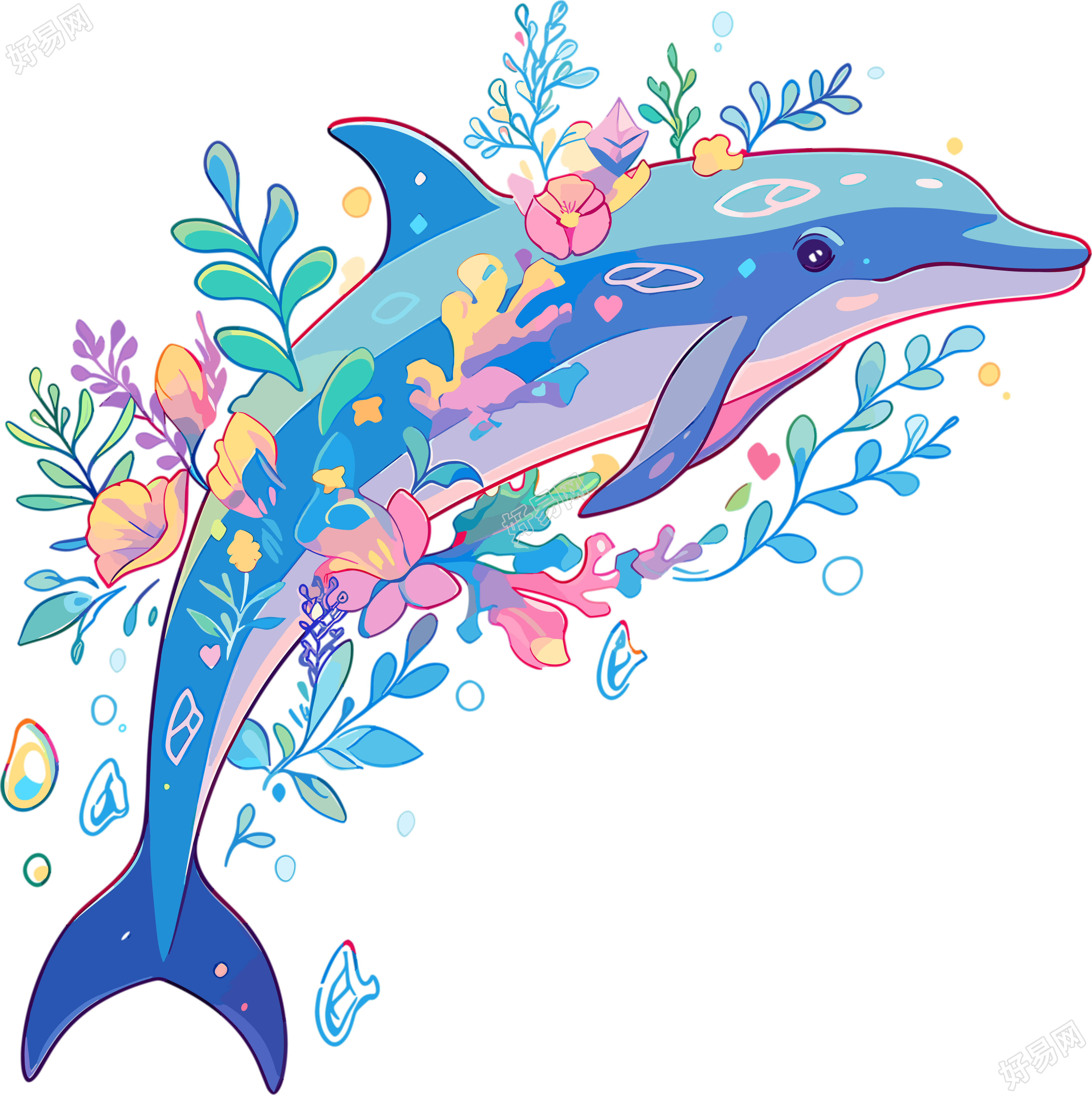 可爱海豚插画元素