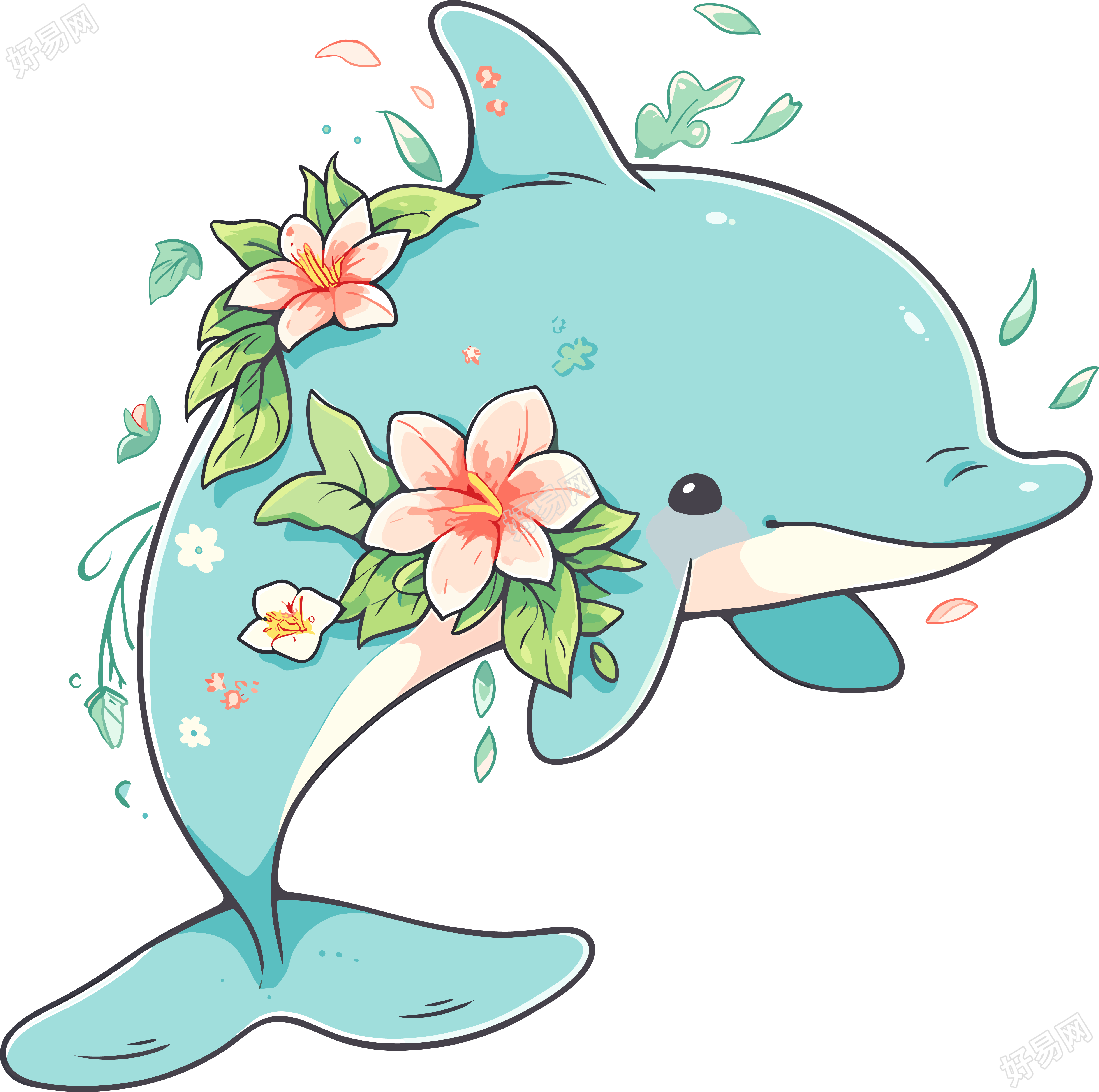 可爱海豚彩色插图
