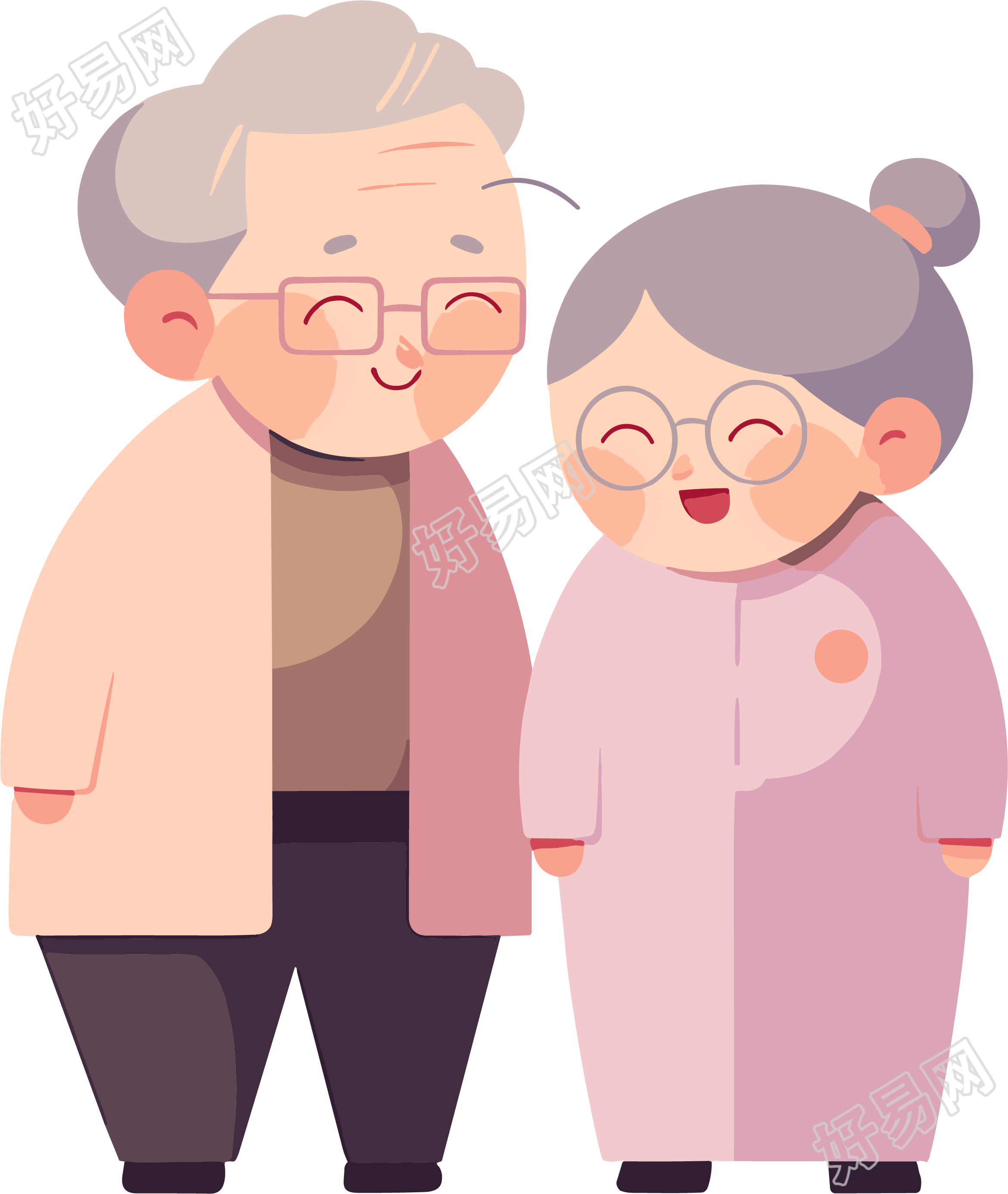 亚洲老夫妇简约插图设计