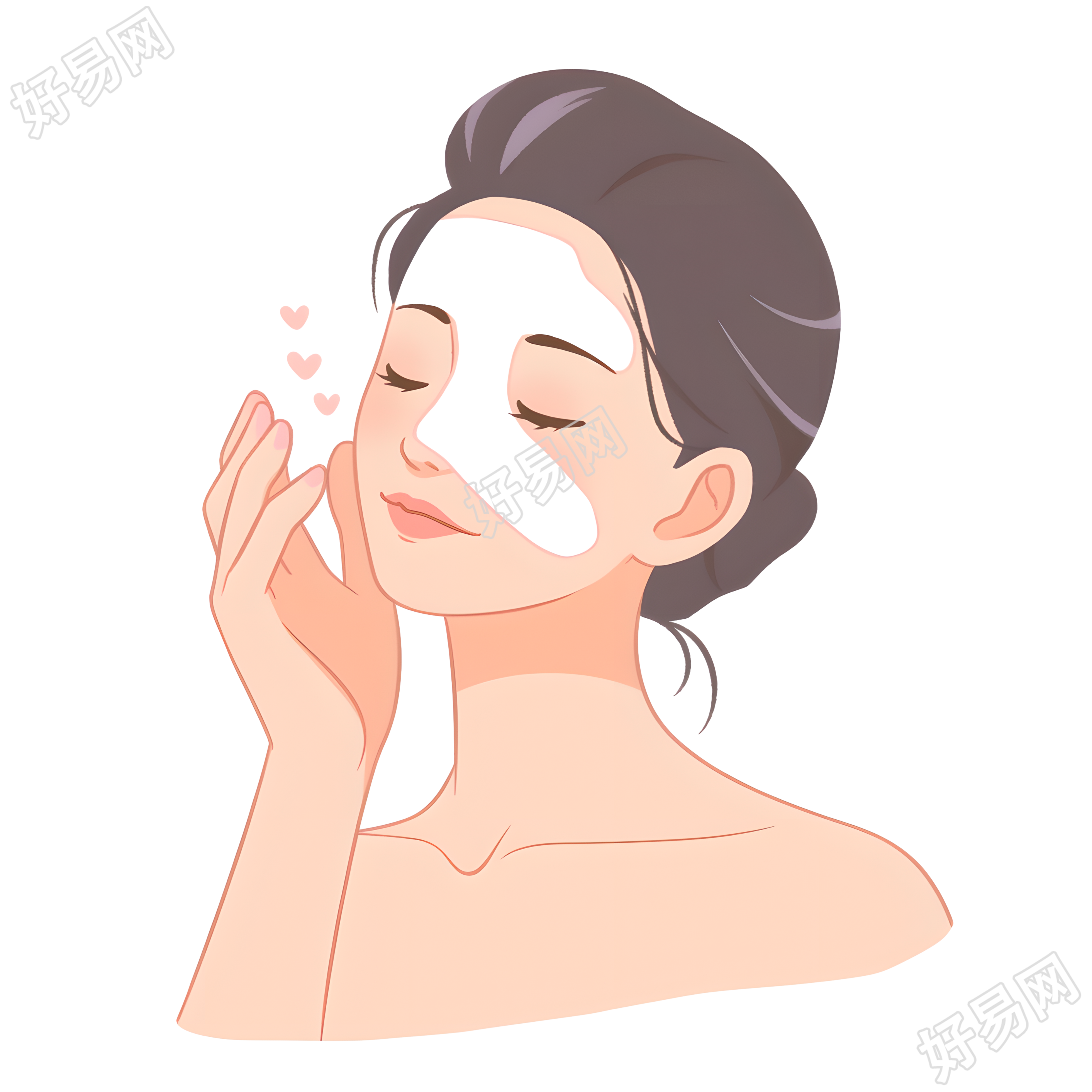 女性护肤敷面膜插画