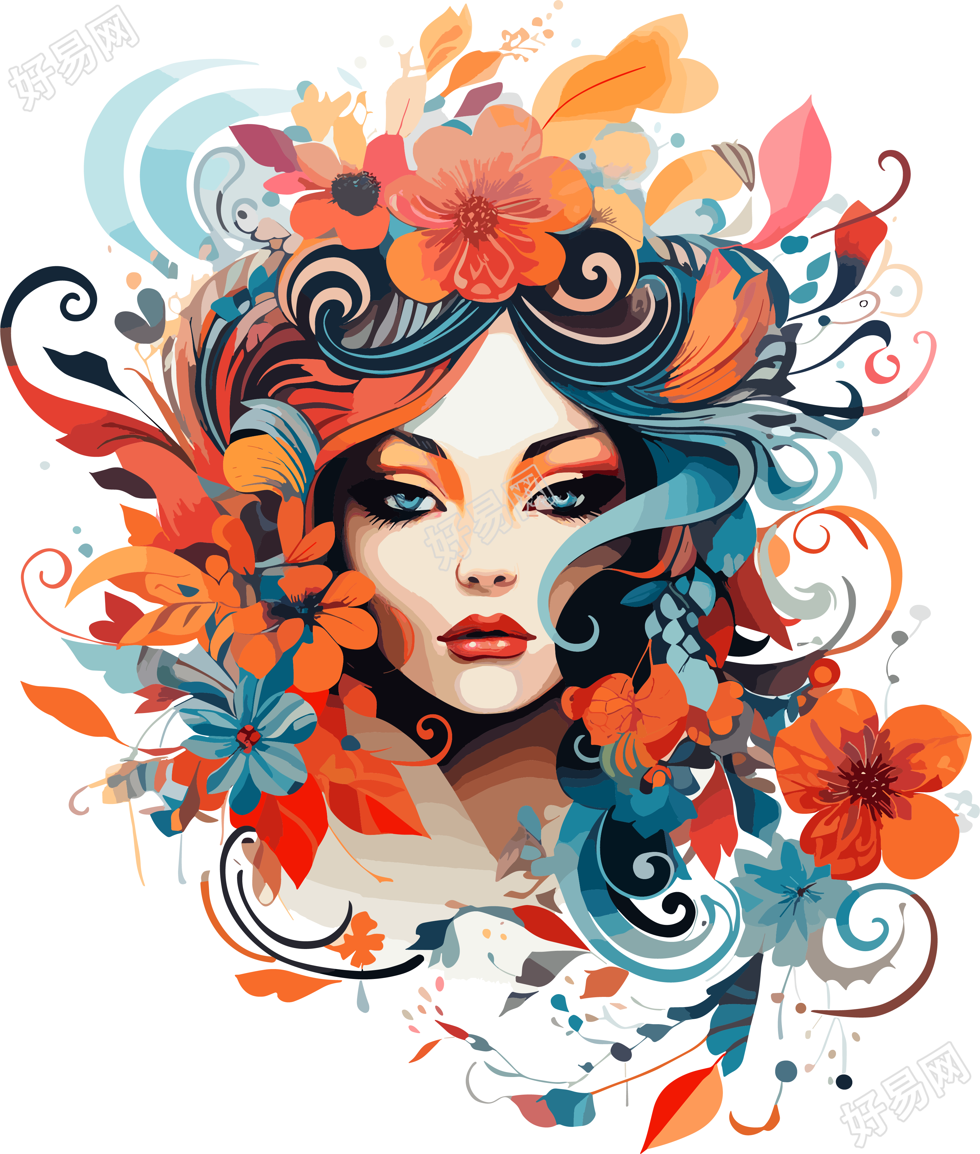 花卉美女简约装饰画插图