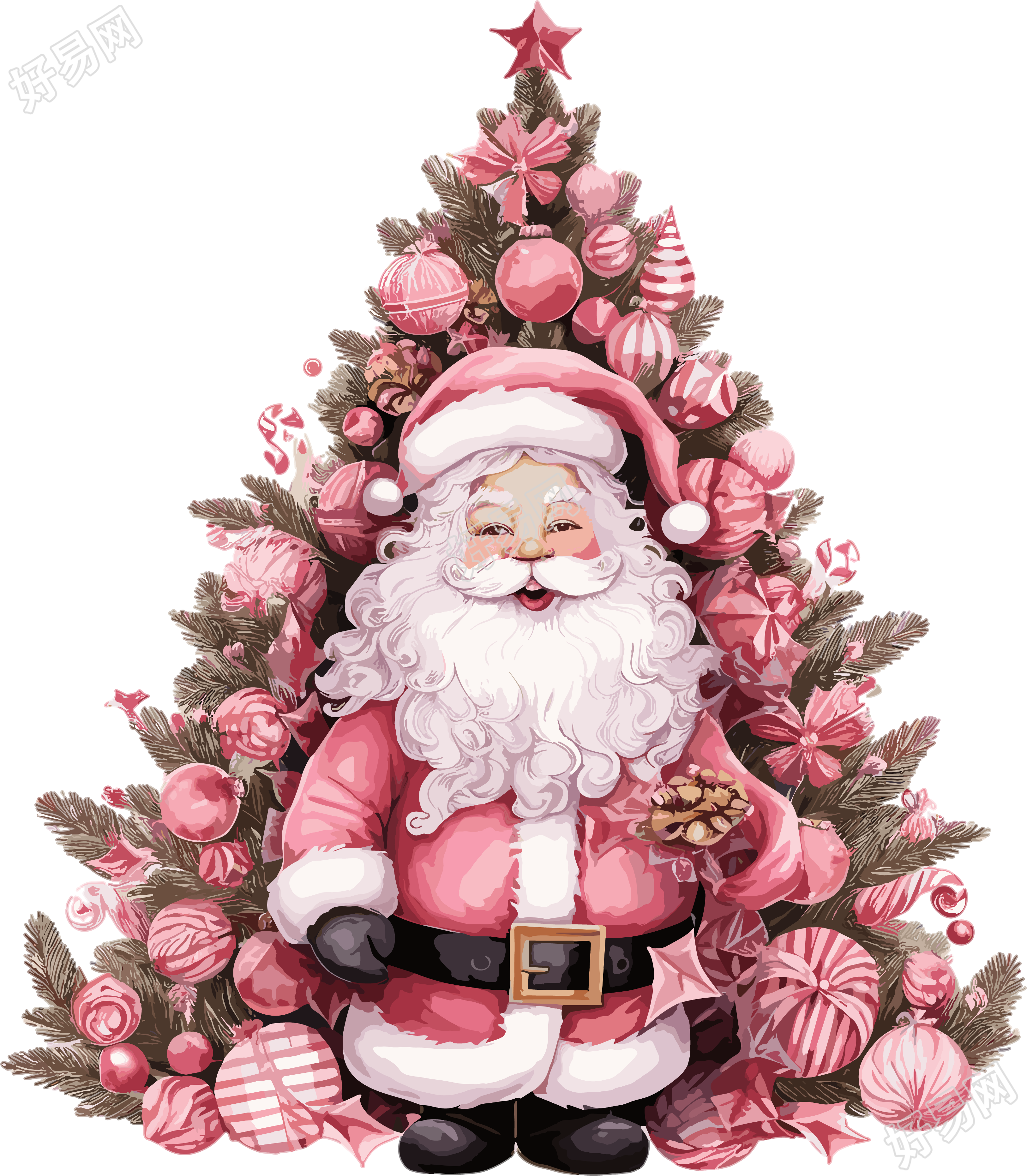 粉色圣诞老人透明背景插画设计
