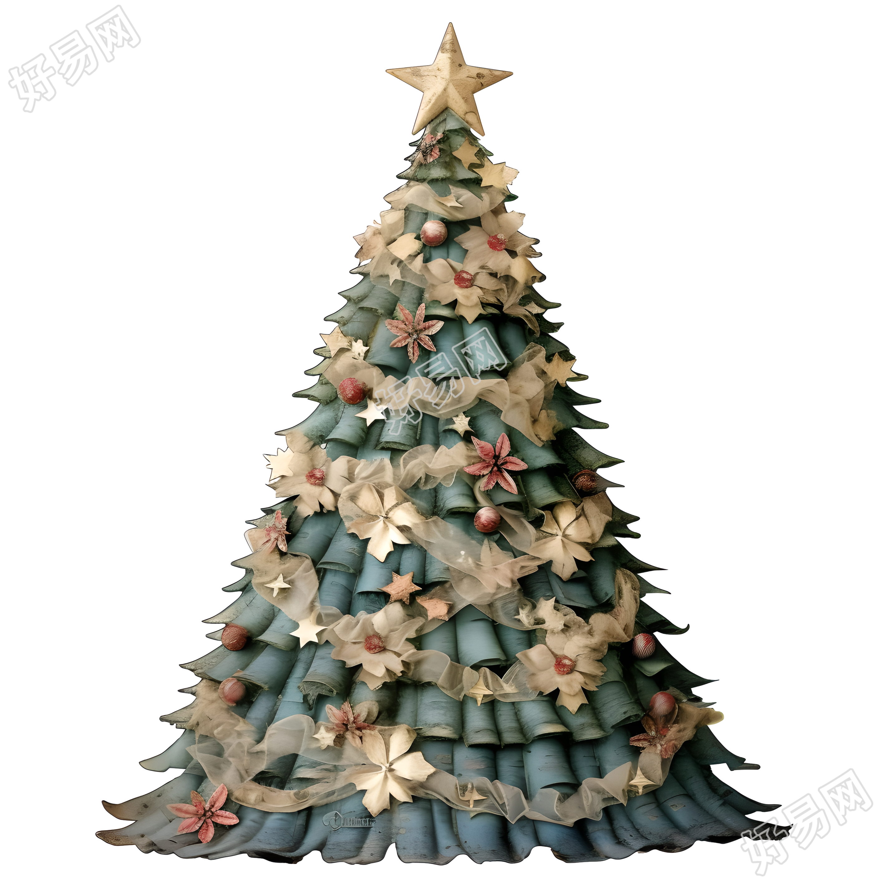 复古圣诞树装饰插图