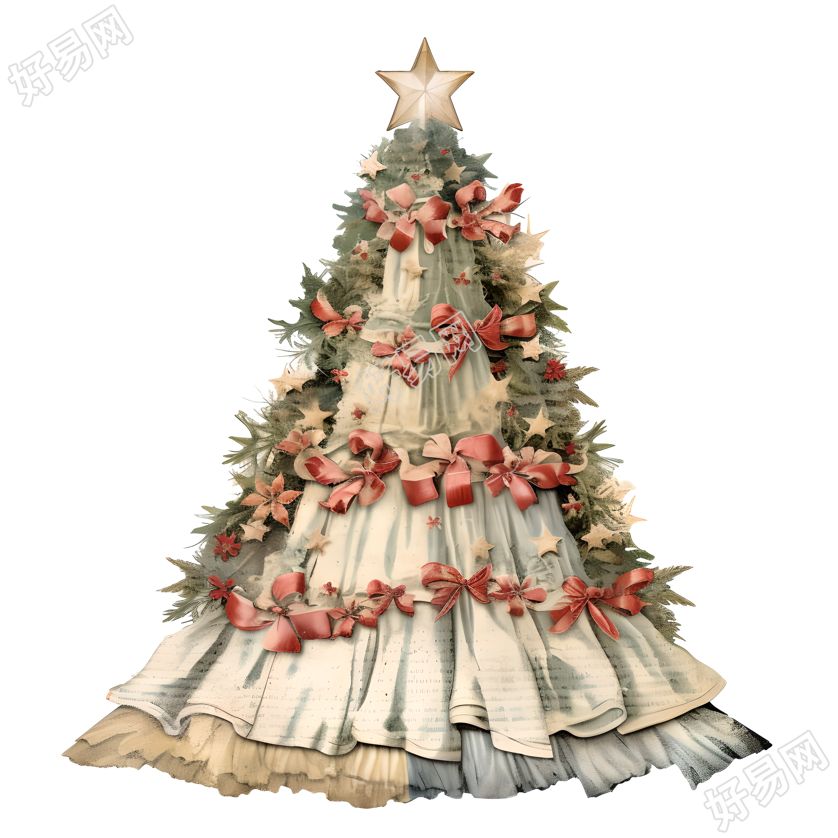 复古圣诞树装饰插画